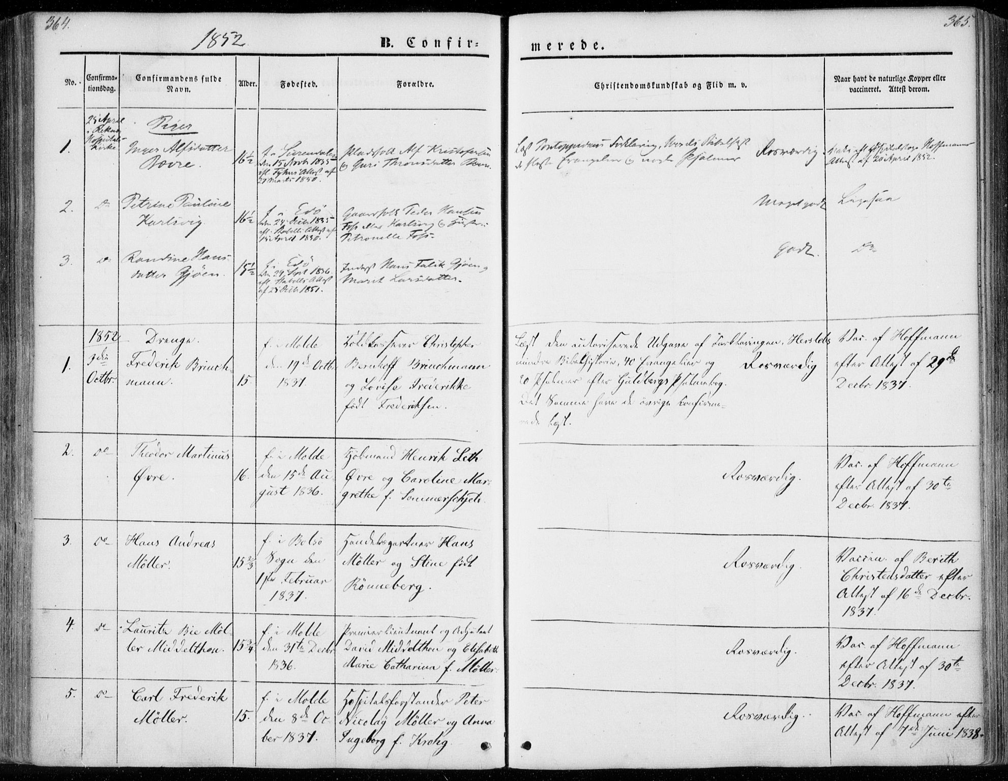 Ministerialprotokoller, klokkerbøker og fødselsregistre - Møre og Romsdal, SAT/A-1454/558/L0689: Parish register (official) no. 558A03, 1843-1872, p. 364-365