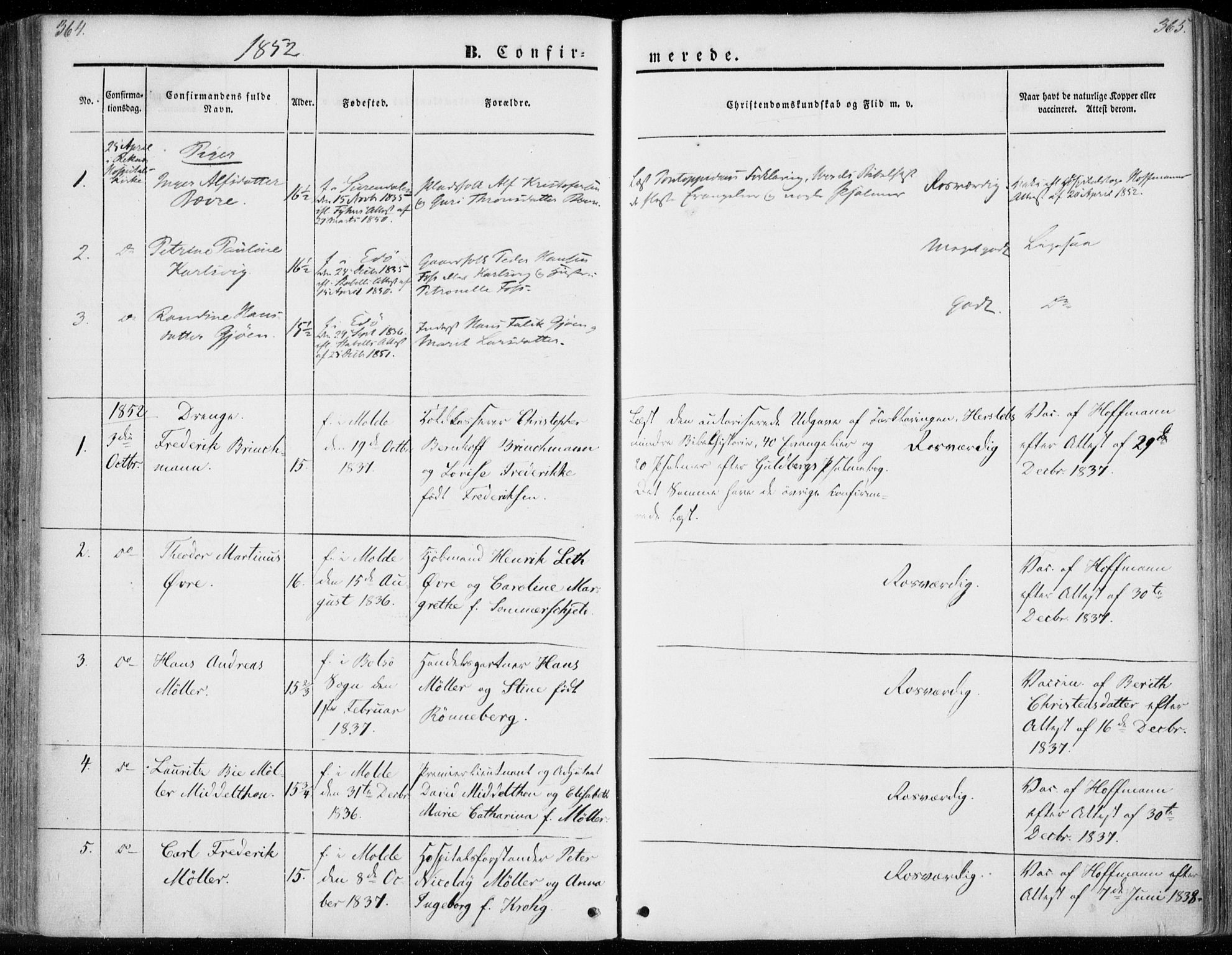 Ministerialprotokoller, klokkerbøker og fødselsregistre - Møre og Romsdal, AV/SAT-A-1454/558/L0689: Parish register (official) no. 558A03, 1843-1872, p. 364-365