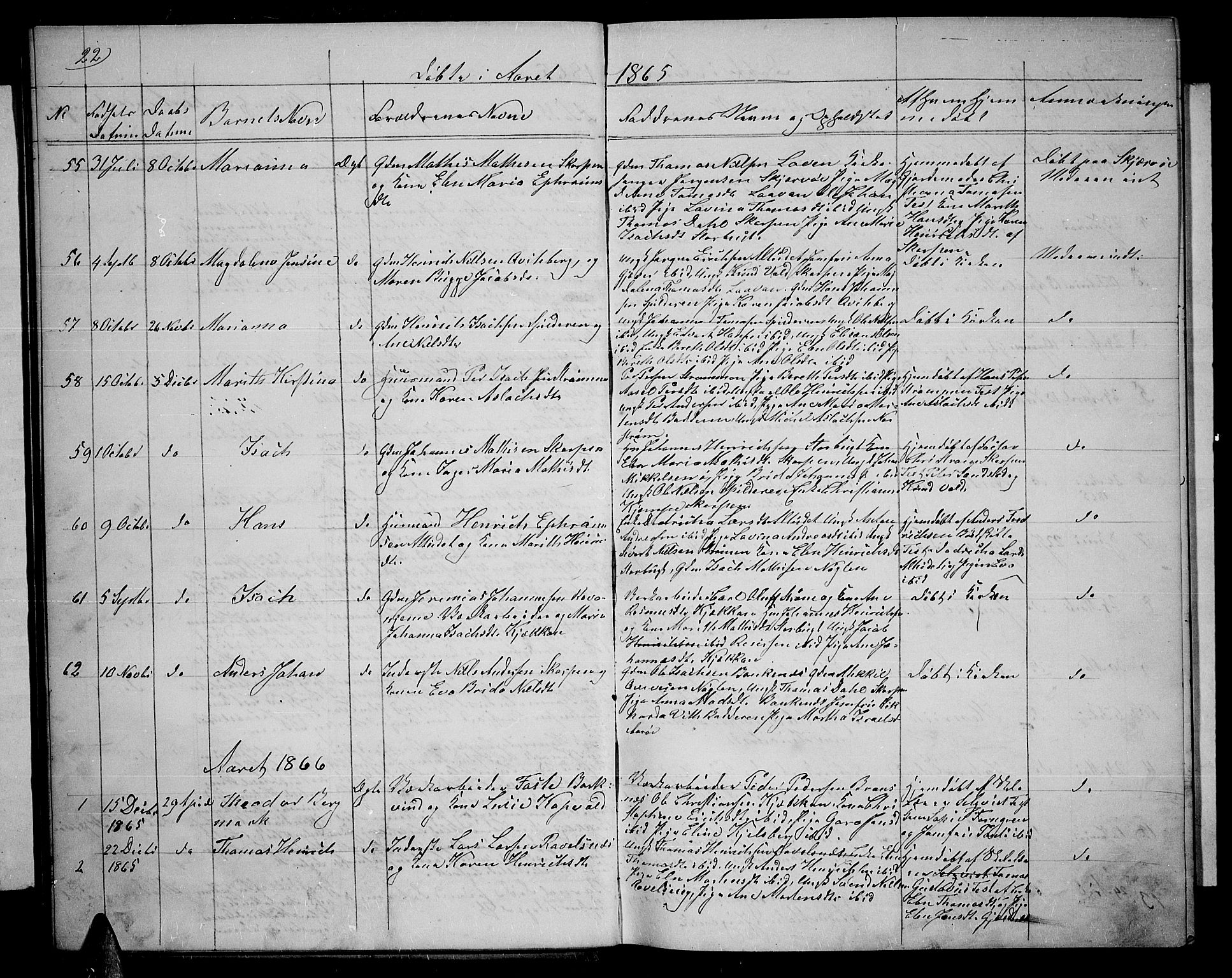 Skjervøy sokneprestkontor, SATØ/S-1300/H/Ha/Hab/L0013klokker: Parish register (copy) no. 13, 1862-1870, p. 22