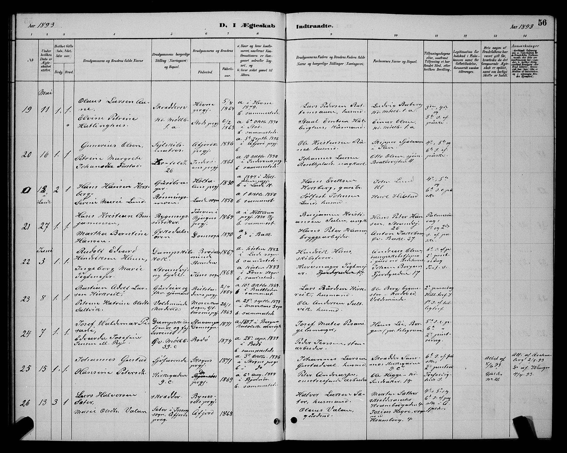 Ministerialprotokoller, klokkerbøker og fødselsregistre - Sør-Trøndelag, SAT/A-1456/604/L0223: Parish register (copy) no. 604C06, 1886-1897, p. 56