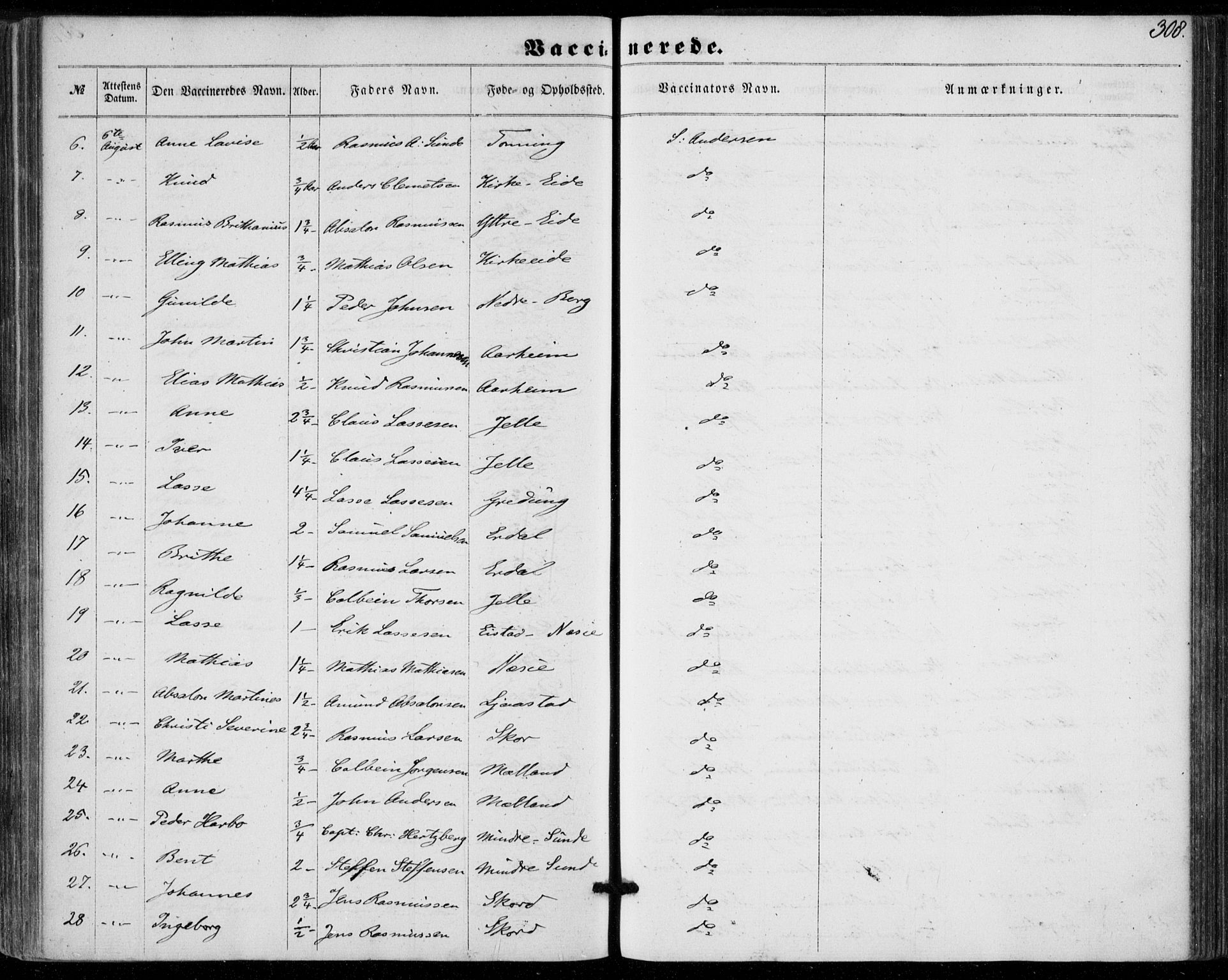 Stryn Sokneprestembete, SAB/A-82501: Parish register (official) no. A 3, 1862-1877, p. 308