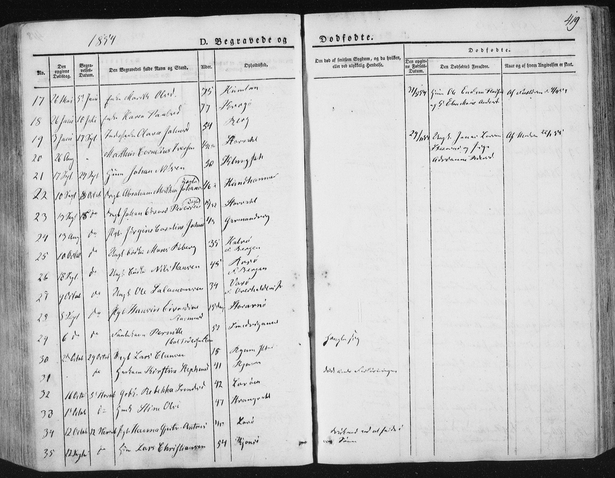 Ministerialprotokoller, klokkerbøker og fødselsregistre - Nord-Trøndelag, SAT/A-1458/784/L0669: Parish register (official) no. 784A04, 1829-1859, p. 419