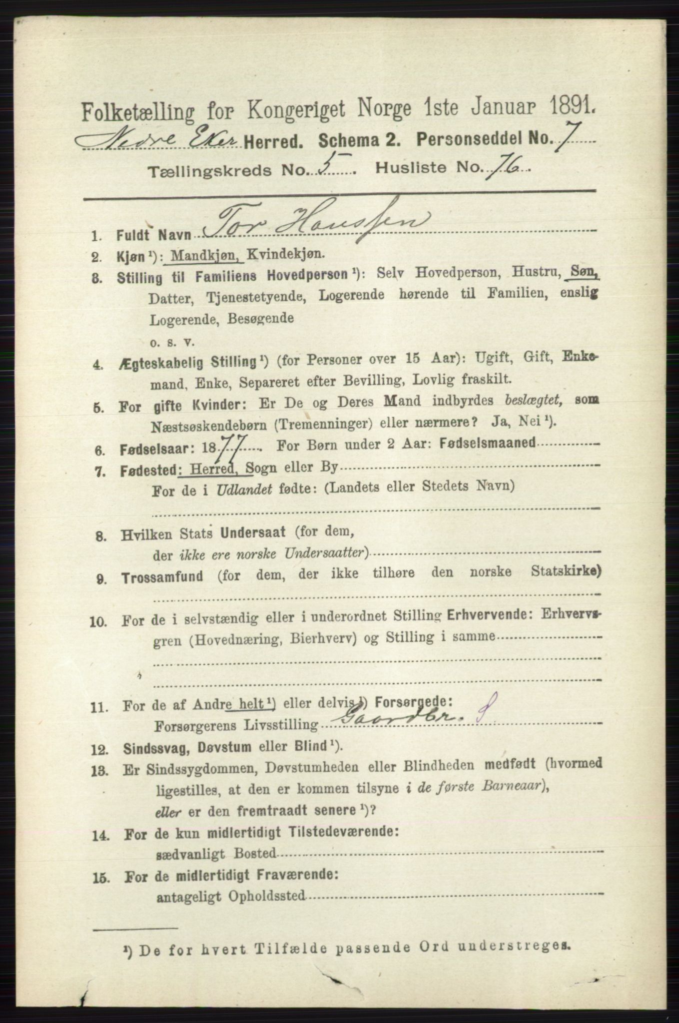 RA, 1891 census for 0625 Nedre Eiker, 1891, p. 2798