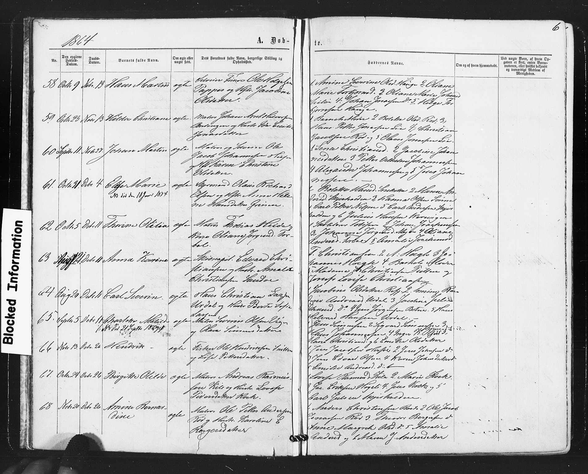 Hvaler prestekontor Kirkebøker, AV/SAO-A-2001/F/Fa/L0007: Parish register (official) no. I 7, 1864-1878, p. 6