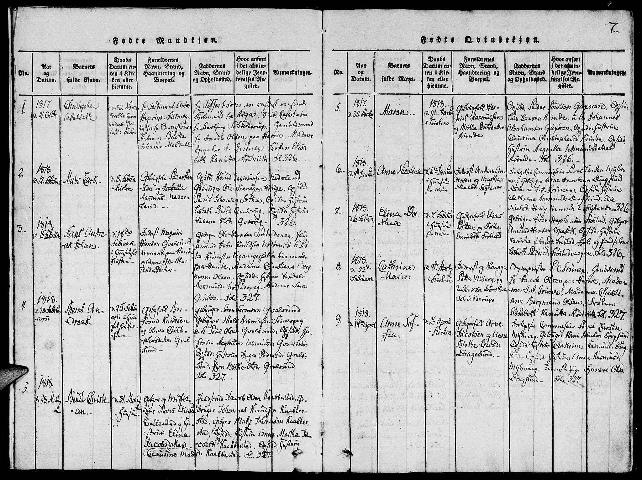 Ministerialprotokoller, klokkerbøker og fødselsregistre - Møre og Romsdal, AV/SAT-A-1454/507/L0069: Parish register (official) no. 507A04, 1816-1841, p. 7