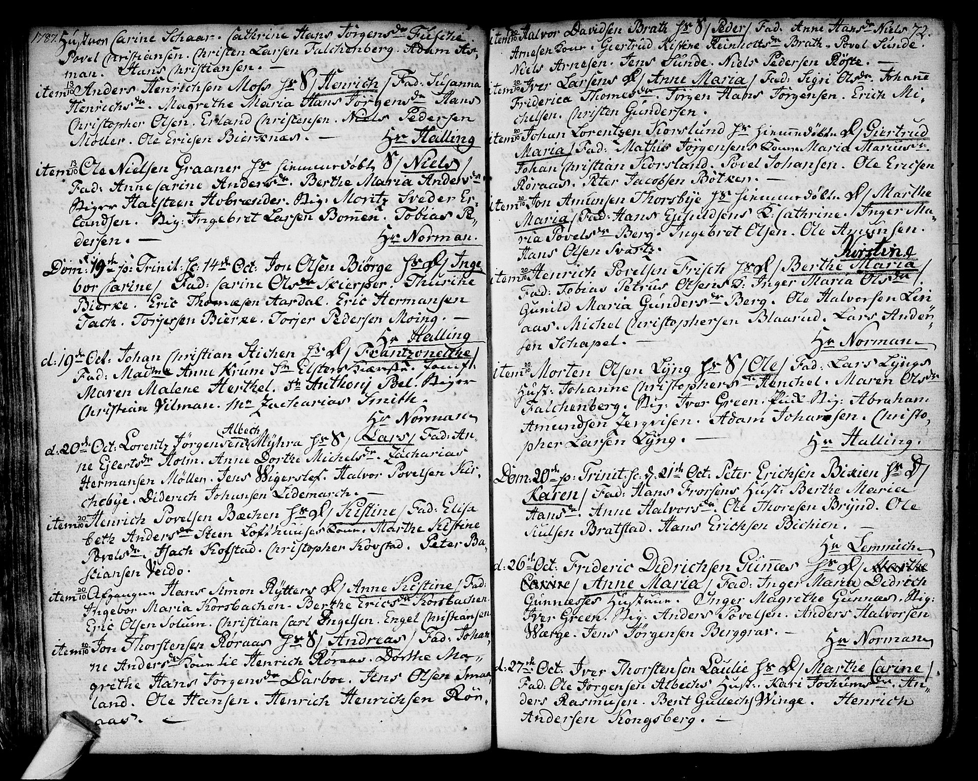 Kongsberg kirkebøker, AV/SAKO-A-22/F/Fa/L0006: Parish register (official) no. I 6, 1783-1797, p. 72