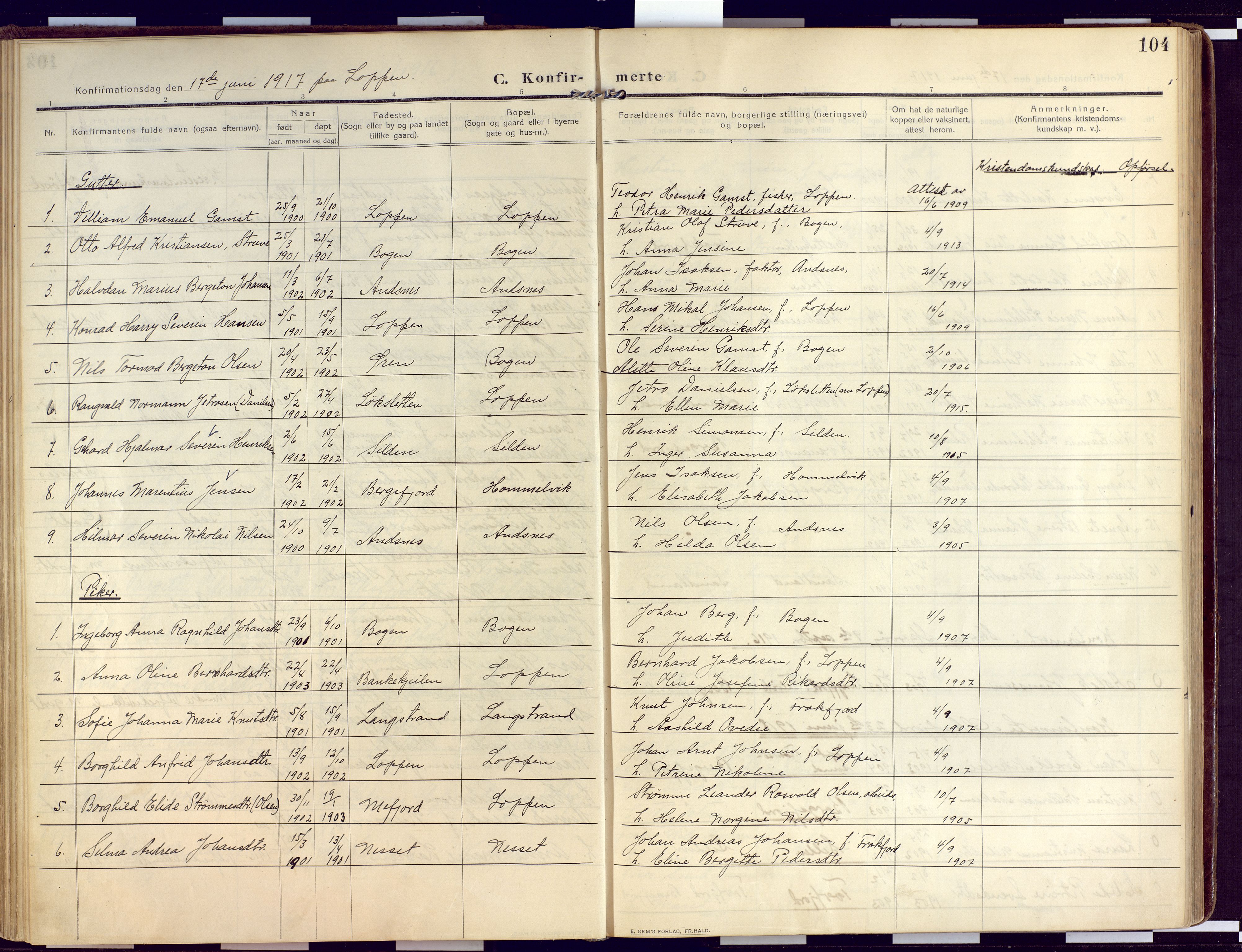 Loppa sokneprestkontor, SATØ/S-1339/H/Ha/L0011kirke: Parish register (official) no. 11, 1909-1919, p. 104