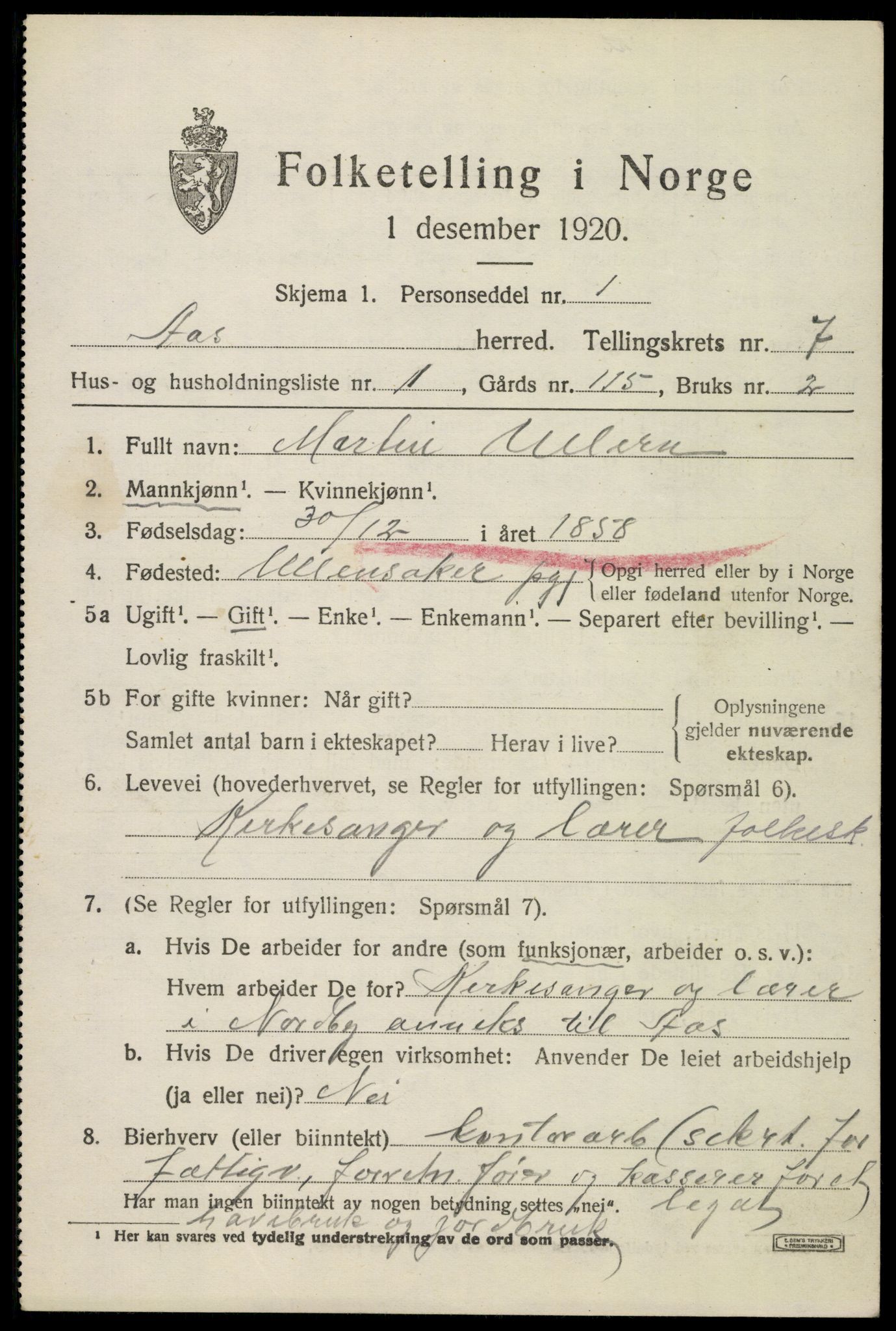 SAO, 1920 census for Ås, 1920, p. 7724
