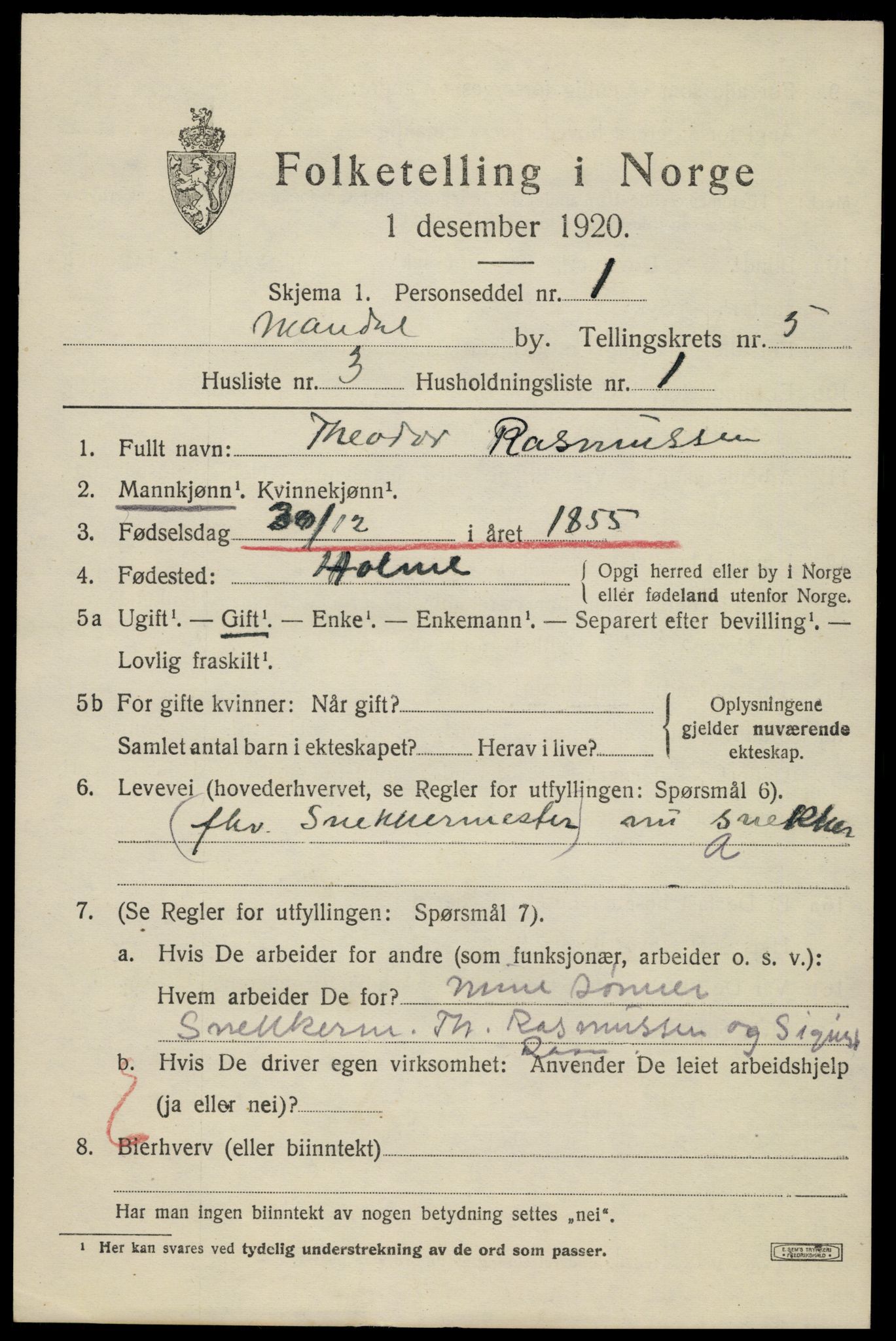 SAK, 1920 census for Mandal, 1920, p. 8221
