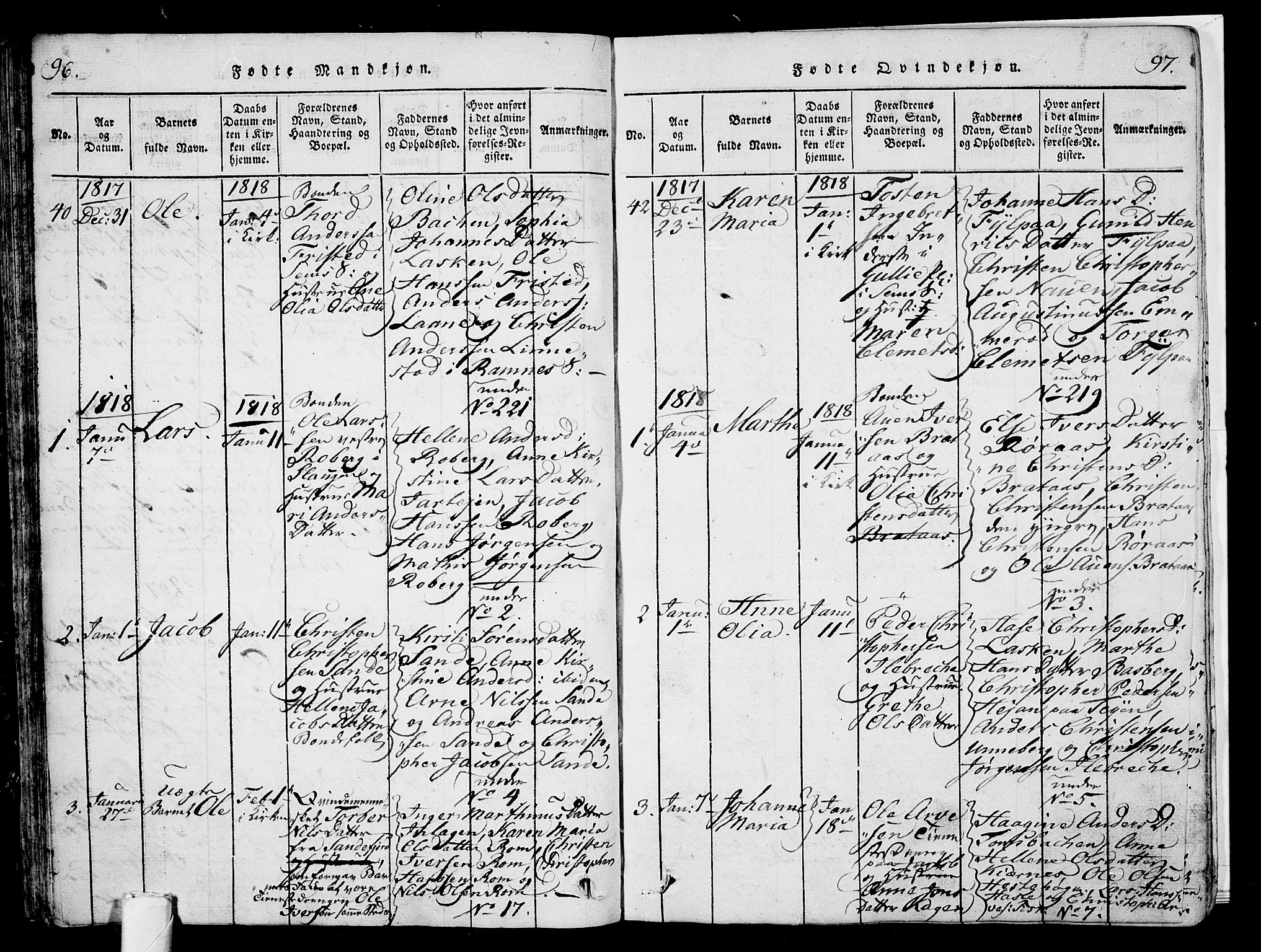 Sem kirkebøker, AV/SAKO-A-5/G/Ga/L0001: Parish register (copy) no. I 1, 1814-1825, p. 96-97