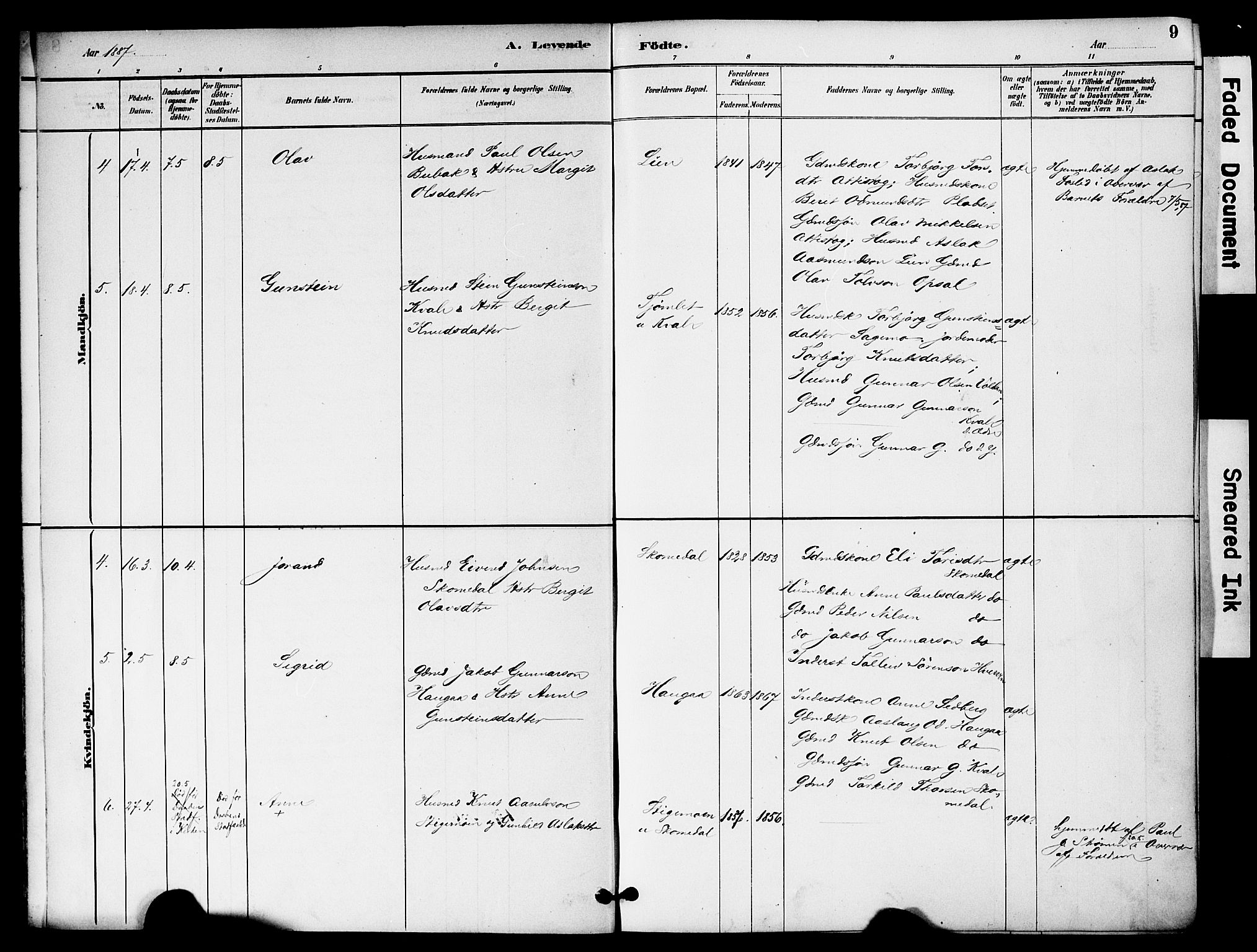 Bygland sokneprestkontor, AV/SAK-1111-0006/F/Fa/Fab/L0007: Parish register (official) no. A 7, 1885-1909, p. 9