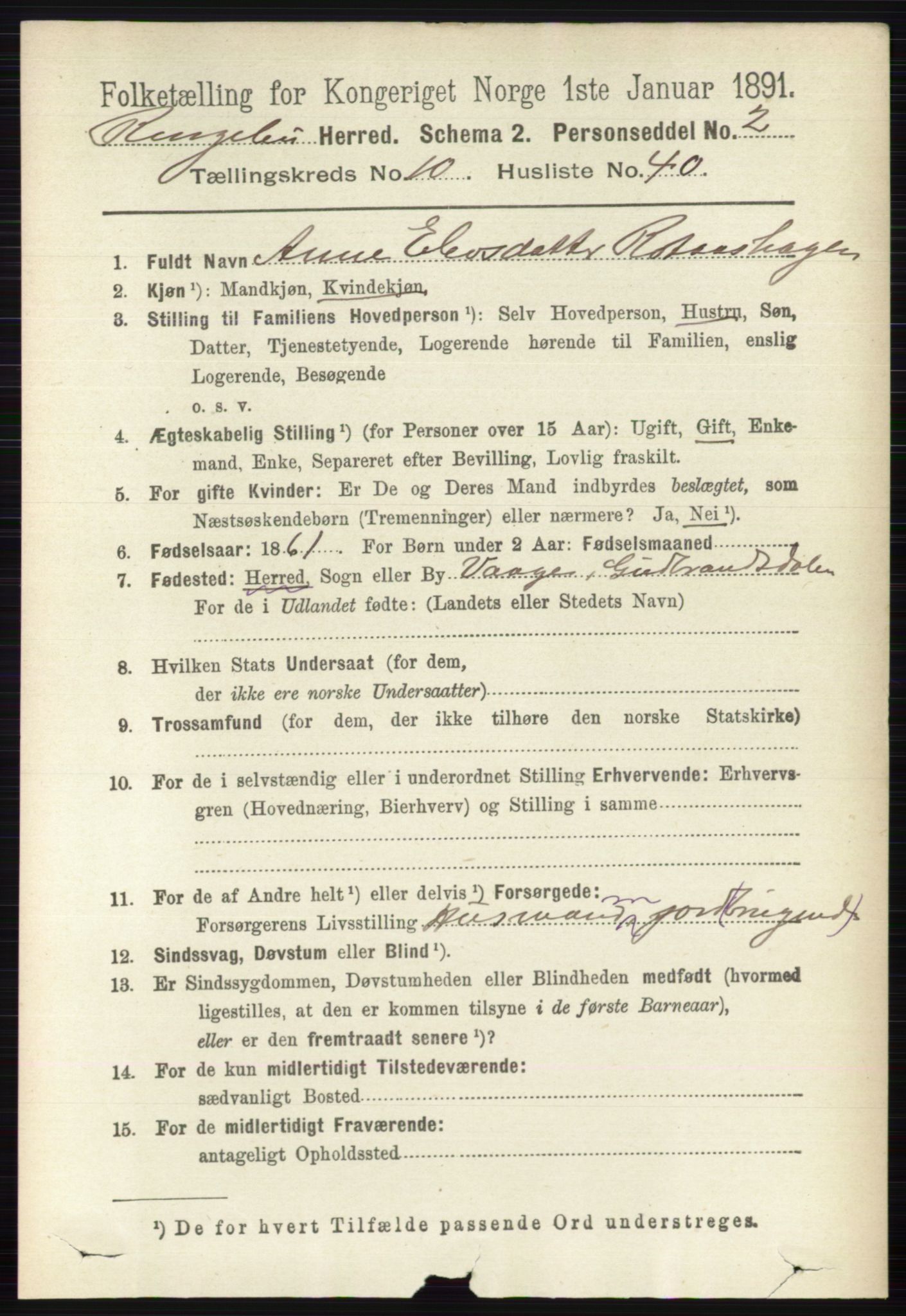 RA, 1891 census for 0520 Ringebu, 1891, p. 5108