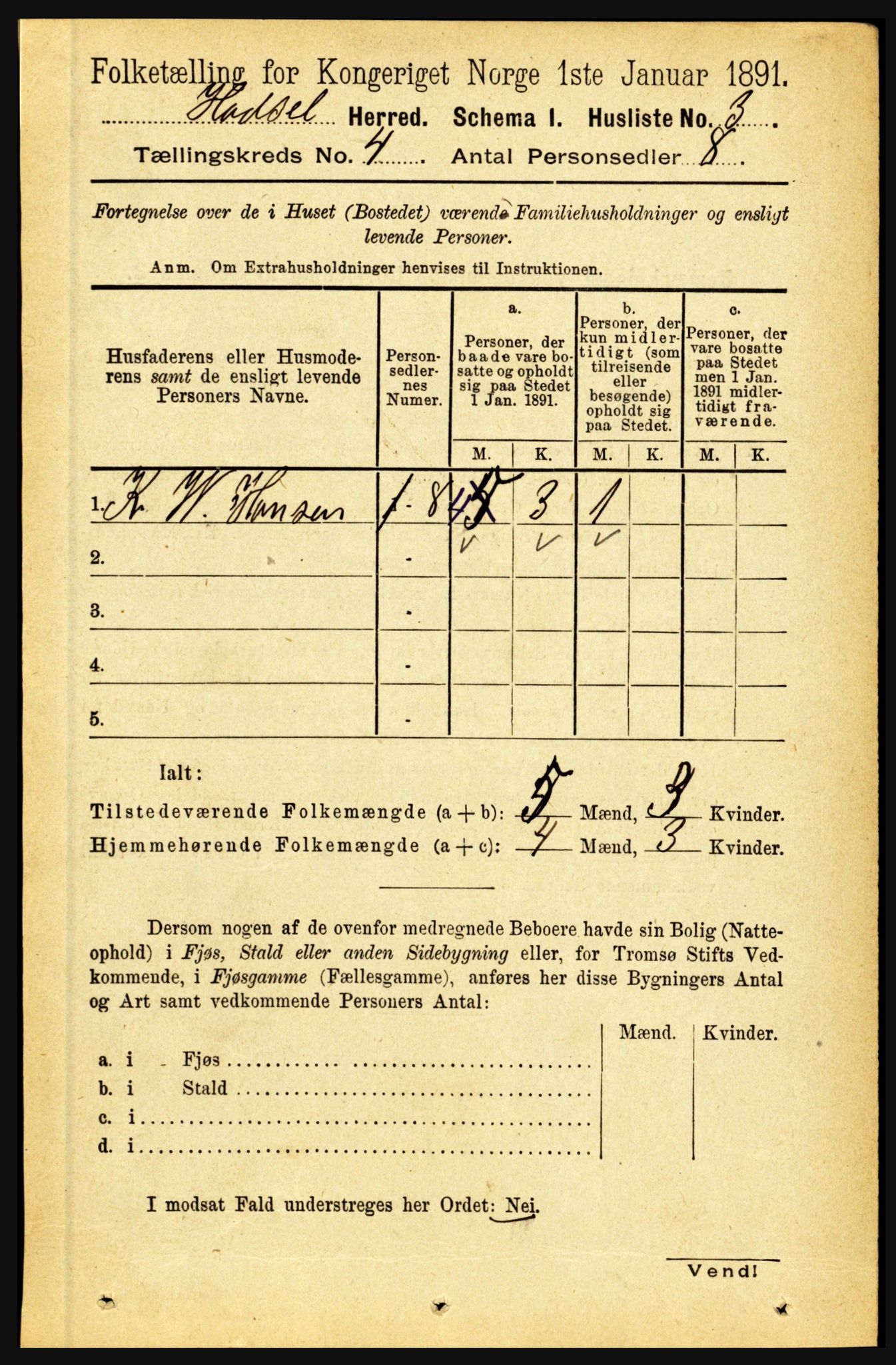 RA, 1891 census for 1866 Hadsel, 1891, p. 1657