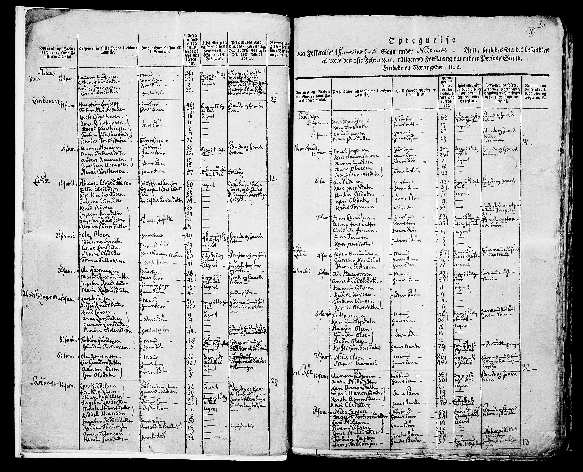 RA, 1801 census for 0911P Gjerstad, 1801, p. 2b-3a