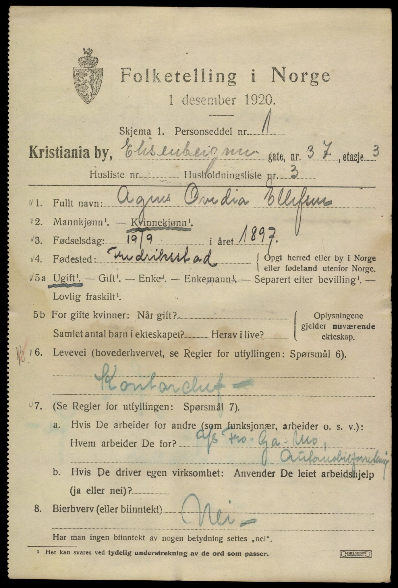 SAO, 1920 census for Kristiania, 1920, p. 215031