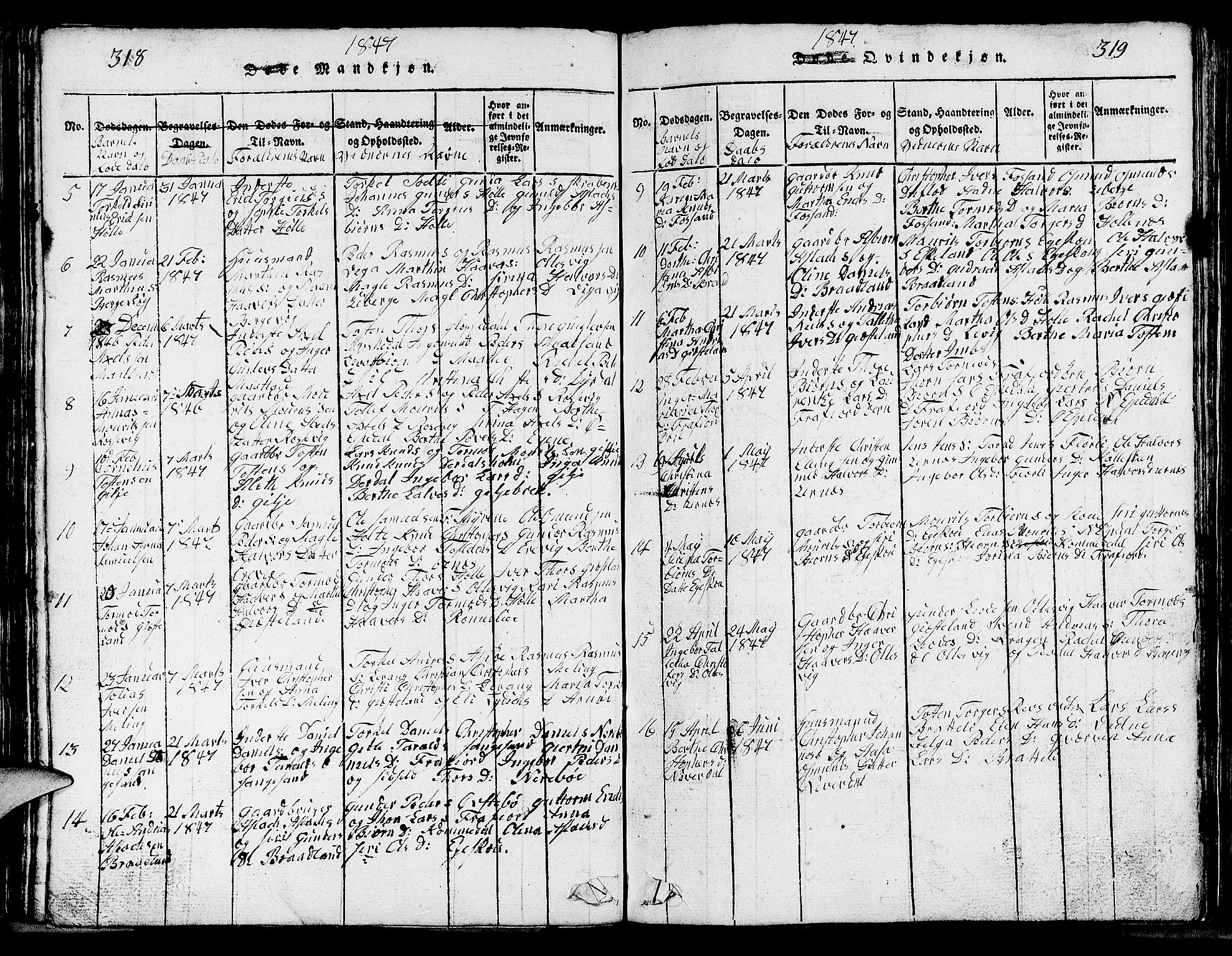 Strand sokneprestkontor, SAST/A-101828/H/Ha/Hab/L0002: Parish register (copy) no. B 2, 1816-1854, p. 318-319