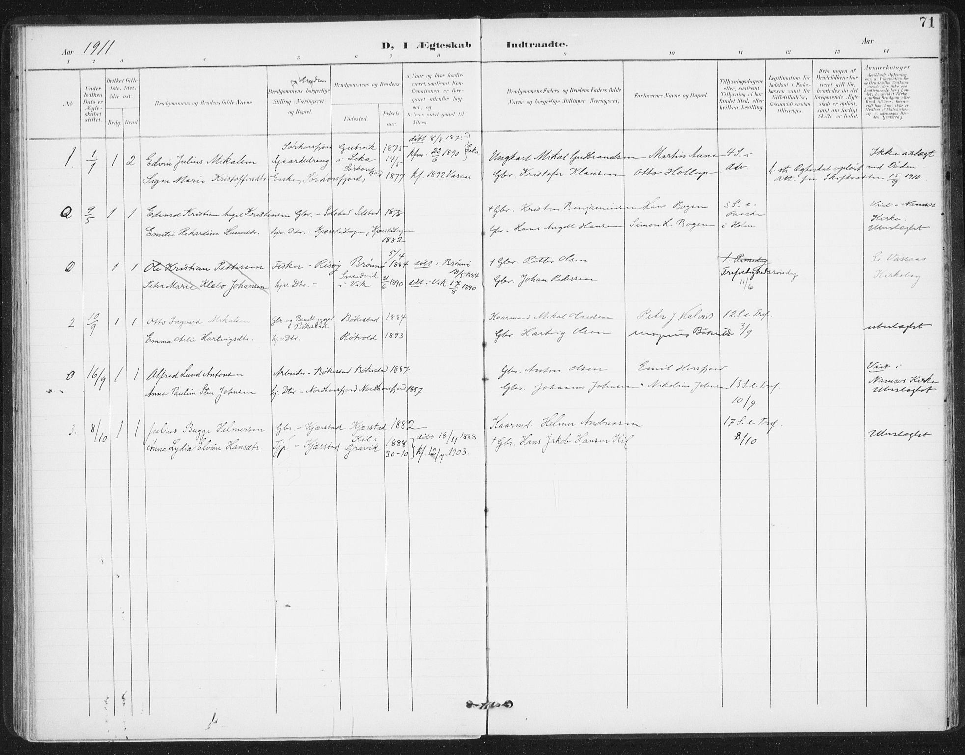 Ministerialprotokoller, klokkerbøker og fødselsregistre - Nordland, AV/SAT-A-1459/811/L0167: Parish register (official) no. 811A04, 1899-1913, p. 71