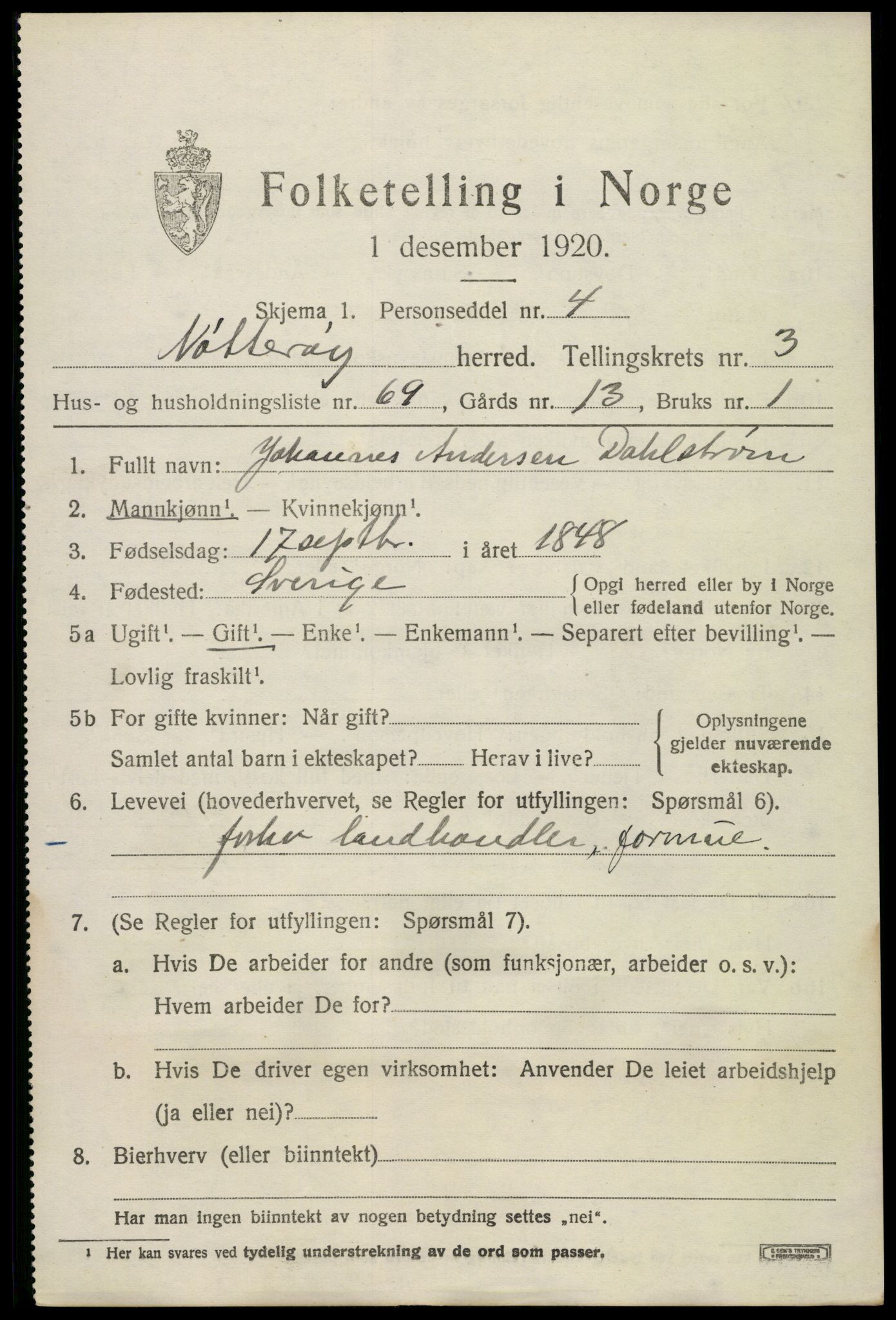 SAKO, 1920 census for Nøtterøy, 1920, p. 6287