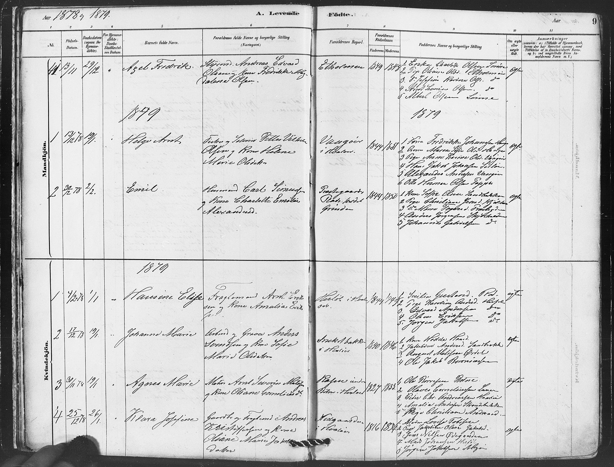 Hvaler prestekontor Kirkebøker, SAO/A-2001/F/Fa/L0008: Parish register (official) no. I 8, 1878-1895, p. 9