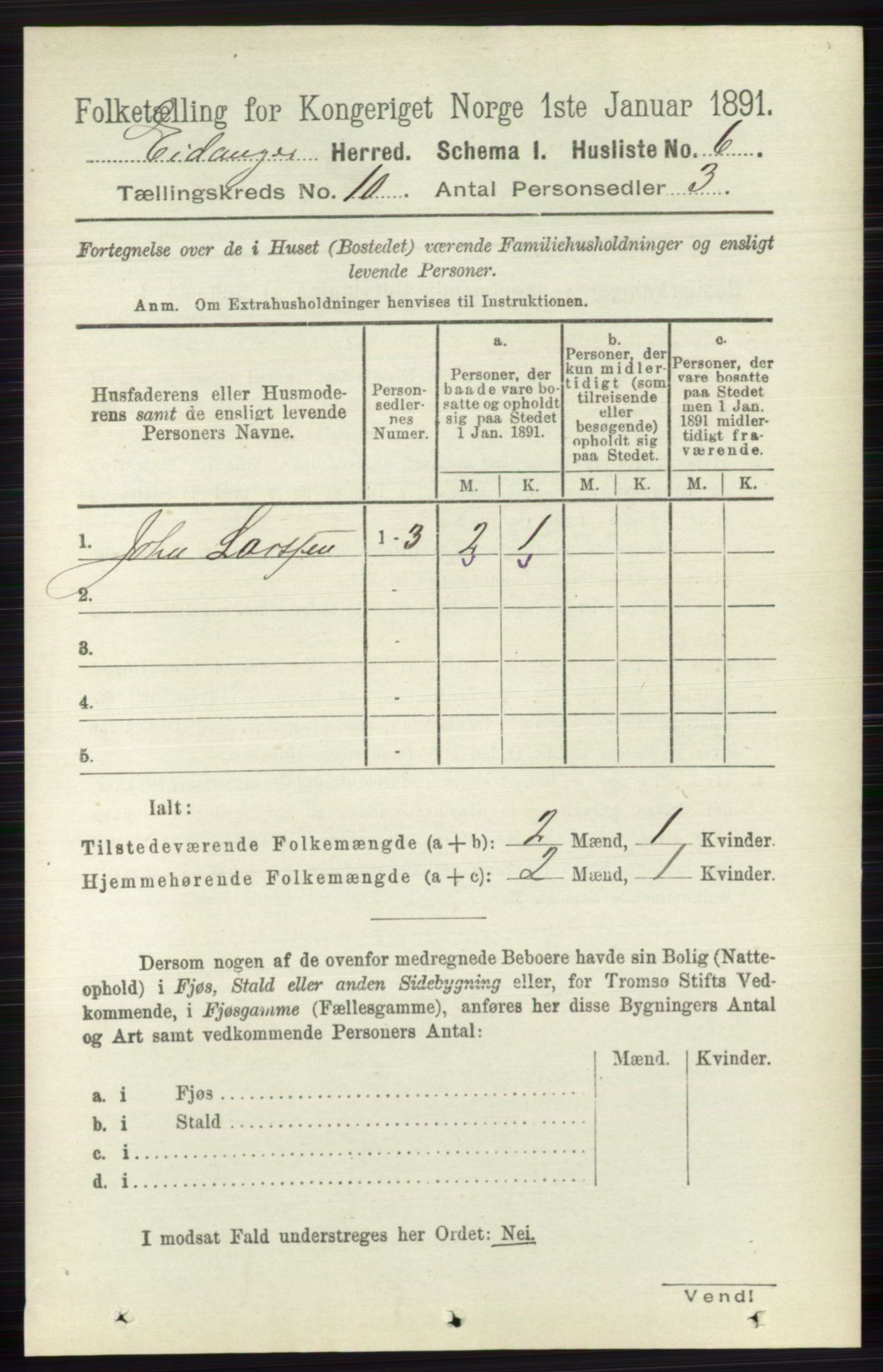 RA, 1891 census for 0813 Eidanger, 1891, p. 3885