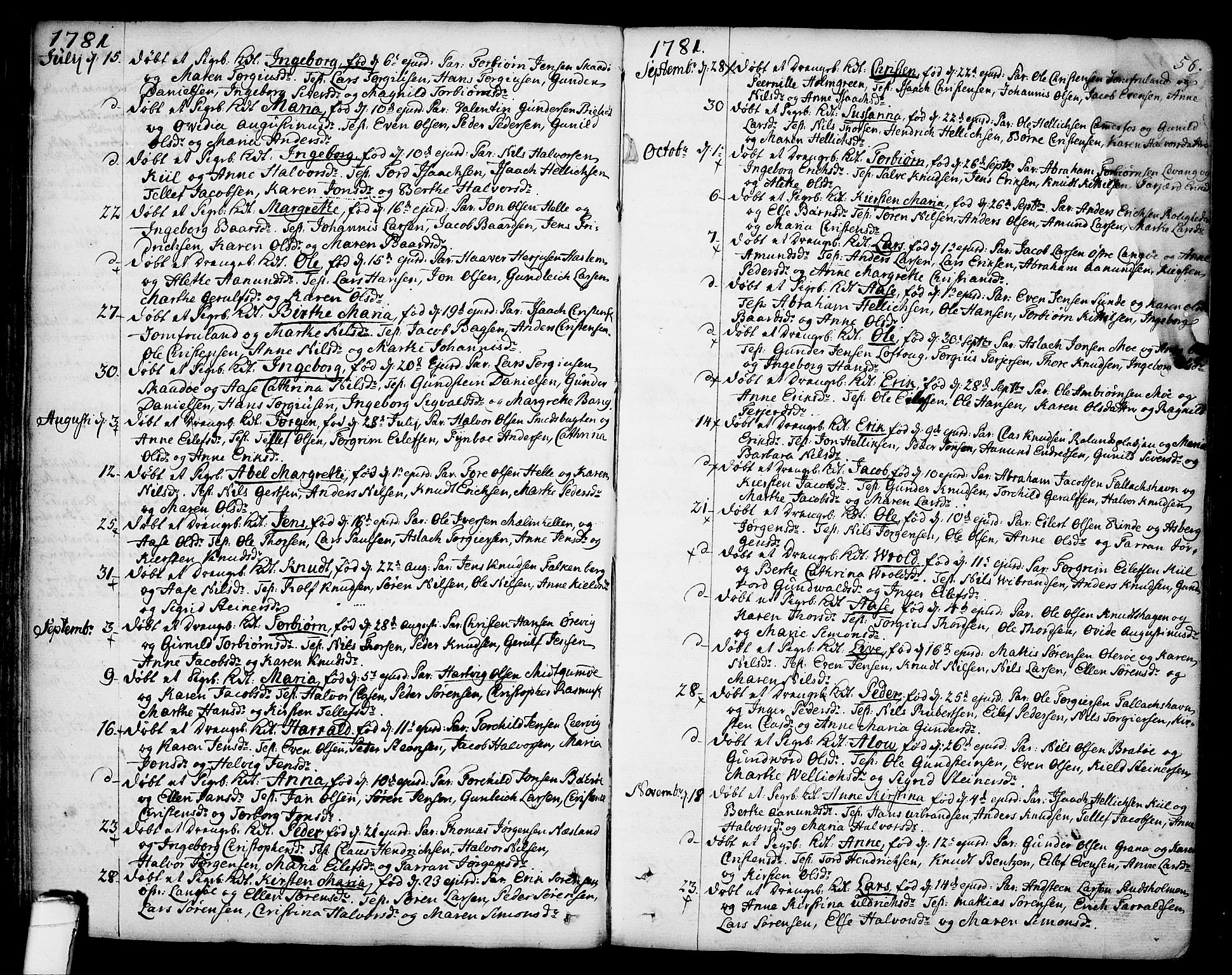 Sannidal kirkebøker, SAKO/A-296/F/Fa/L0002: Parish register (official) no. 2, 1767-1802, p. 56