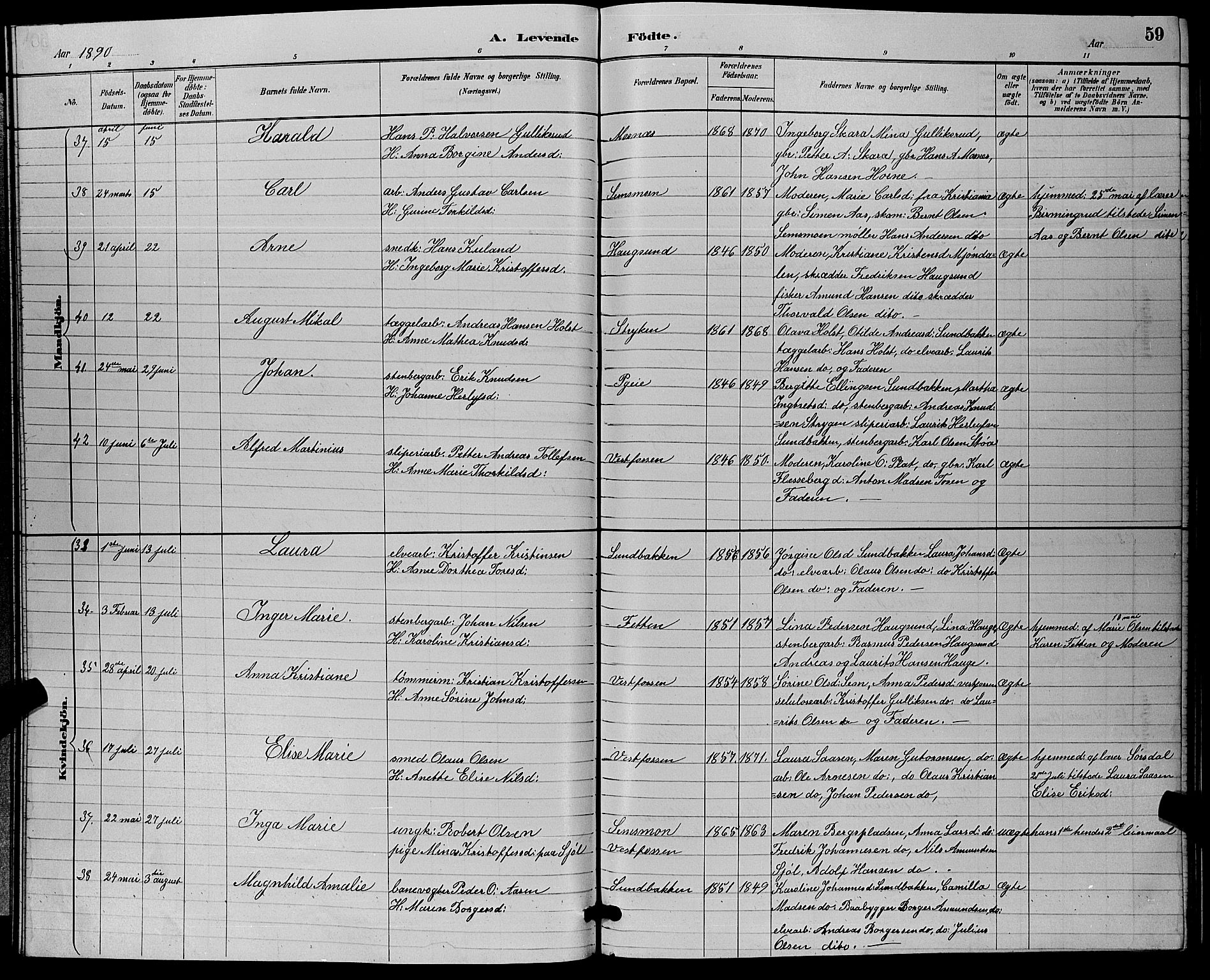 Eiker kirkebøker, AV/SAKO-A-4/G/Ga/L0006: Parish register (copy) no. I 6, 1885-1893, p. 59