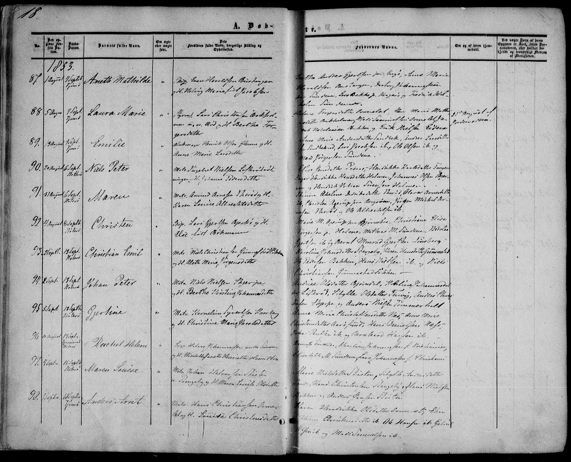 Nøtterøy kirkebøker, AV/SAKO-A-354/F/Fa/L0006: Parish register (official) no. I 6, 1852-1864, p. 18