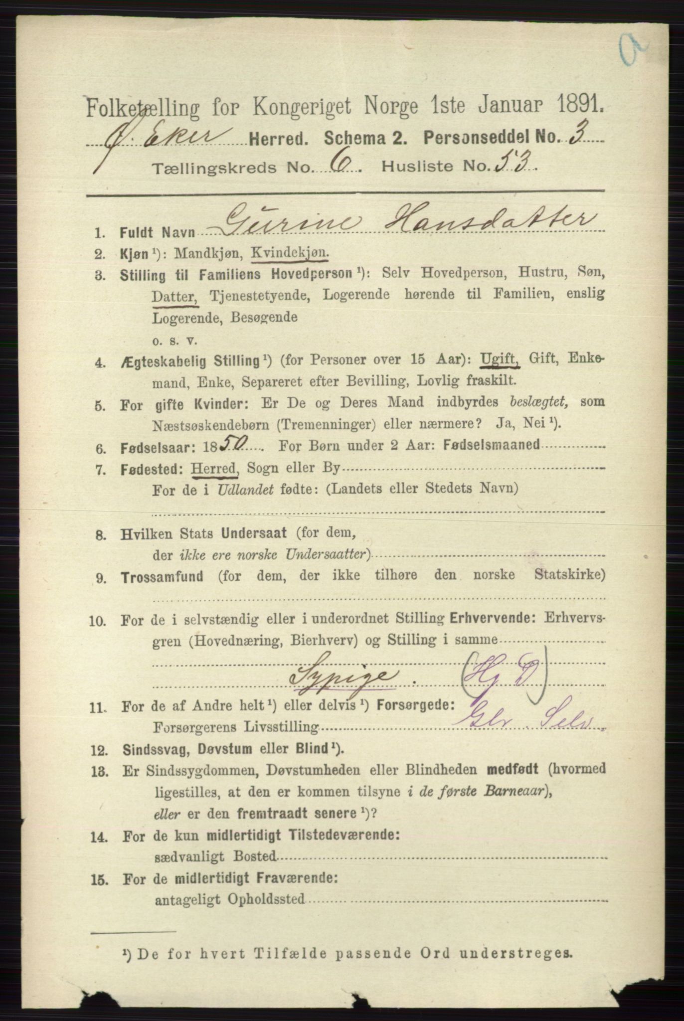 RA, 1891 census for 0624 Øvre Eiker, 1891, p. 2537