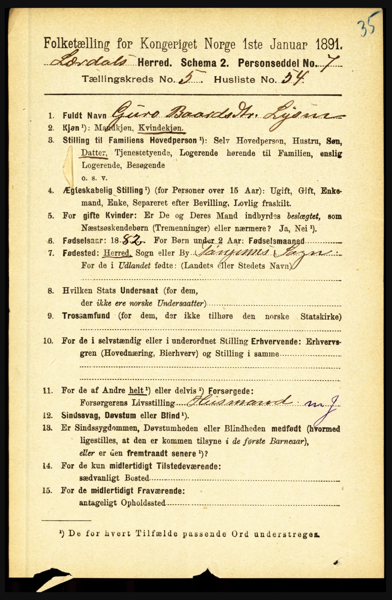 RA, 1891 census for 1422 Lærdal, 1891, p. 402