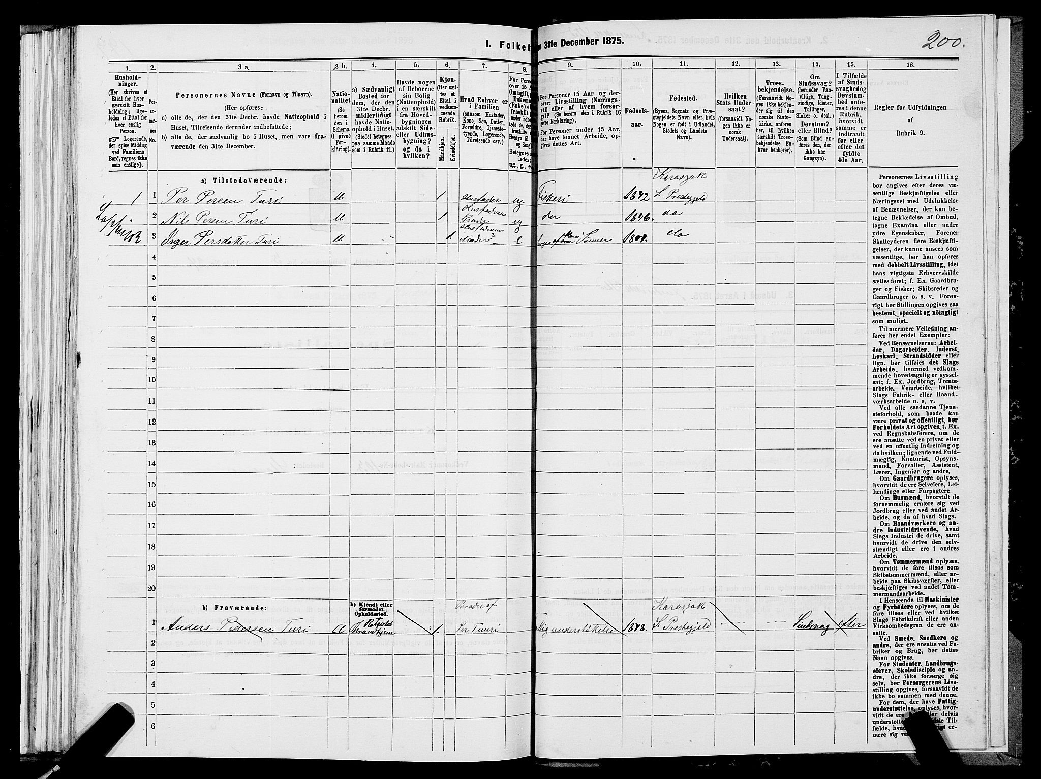 SATØ, 1875 census for 2020P Kistrand, 1875, p. 1200