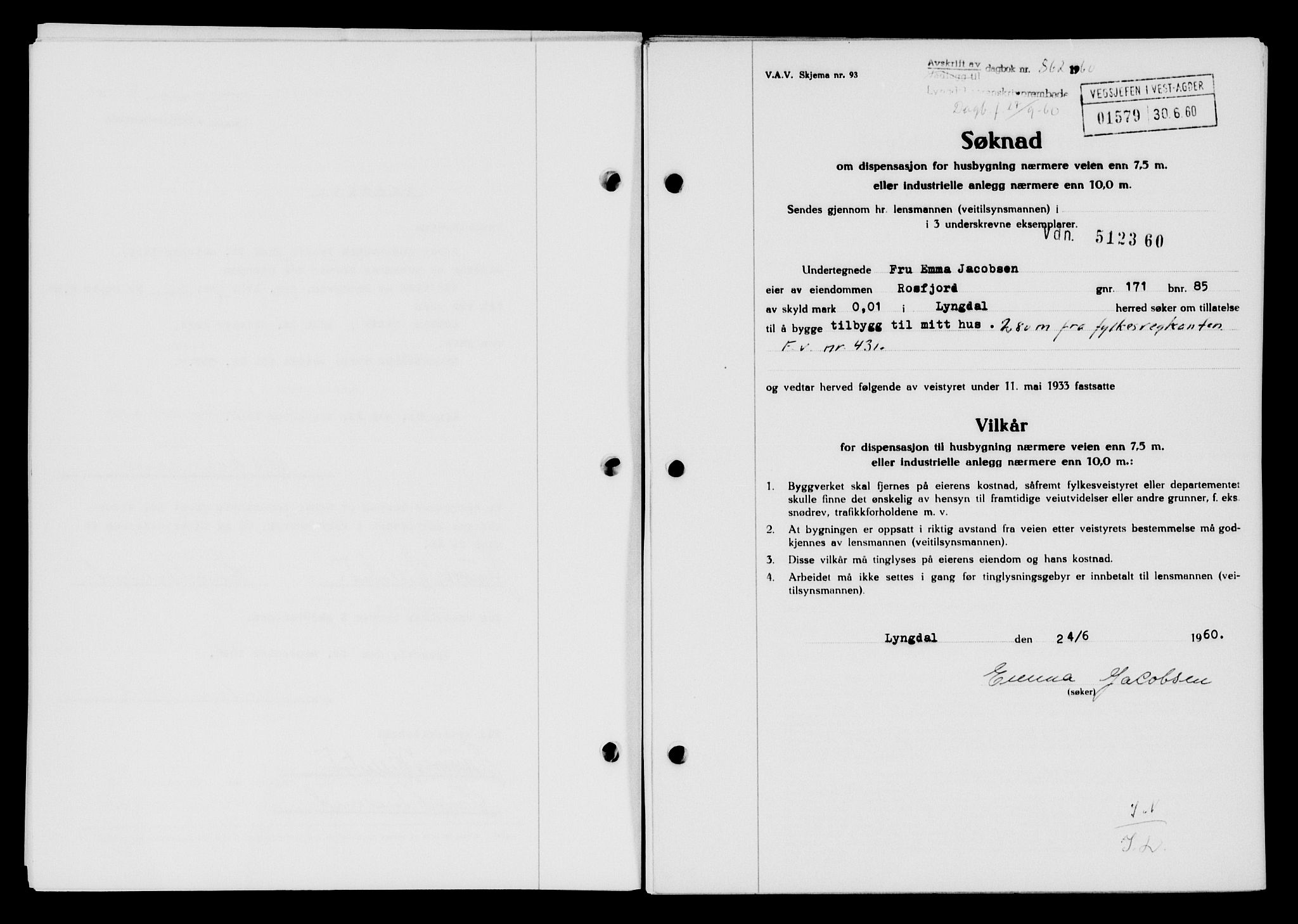 Lyngdal sorenskriveri, AV/SAK-1221-0004/G/Gb/L0680: Mortgage book no. A XXVI, 1960-1960, Diary no: : 862/1960