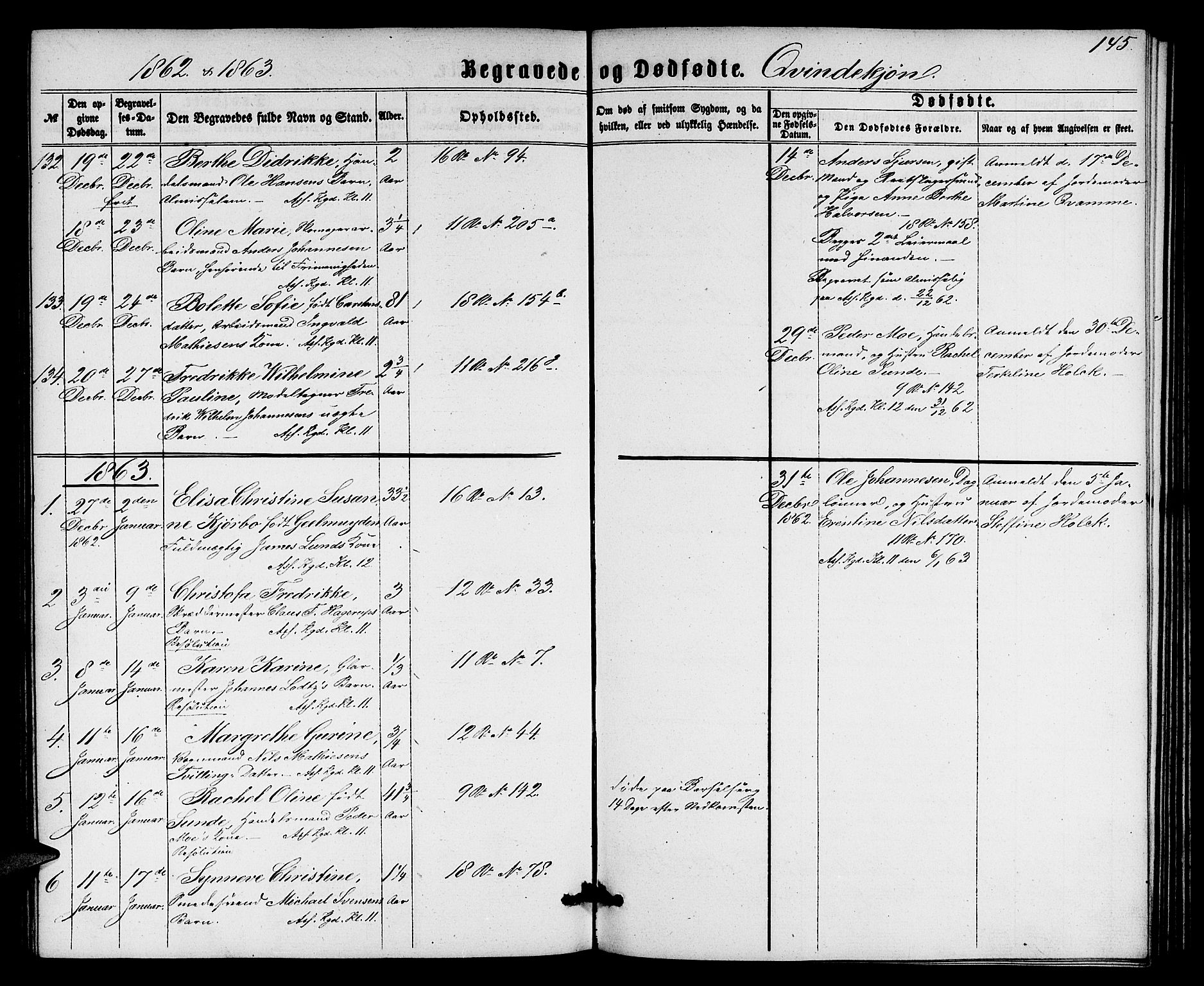 Domkirken sokneprestembete, SAB/A-74801/H/Hab/L0039: Parish register (copy) no. E 3, 1860-1868, p. 145