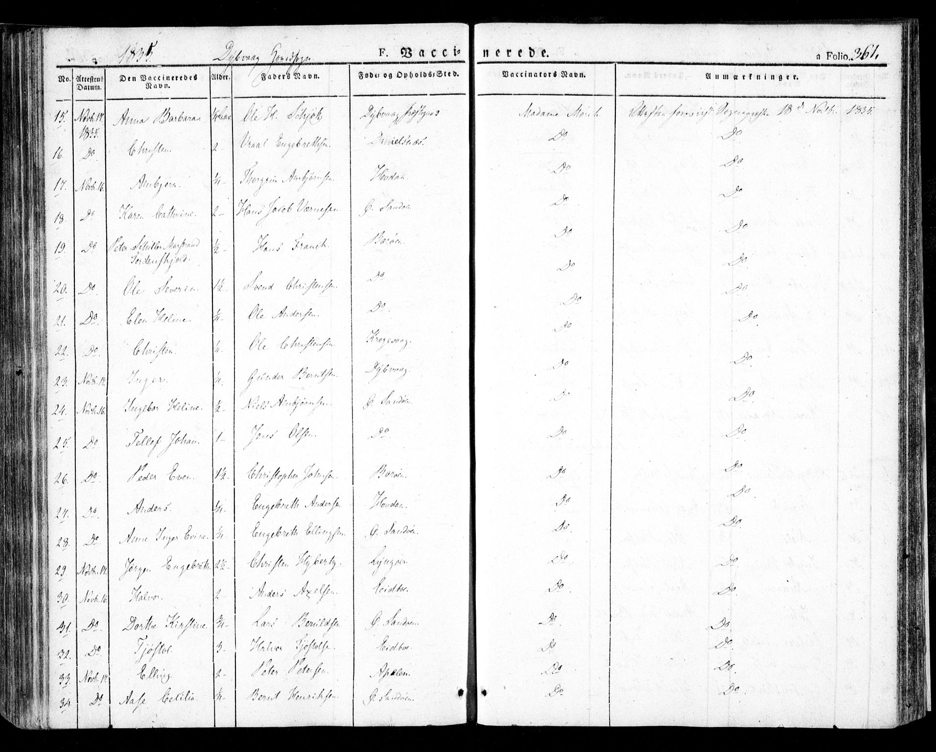 Dypvåg sokneprestkontor, SAK/1111-0007/F/Fa/Faa/L0004: Parish register (official) no. A 4, 1824-1840, p. 361