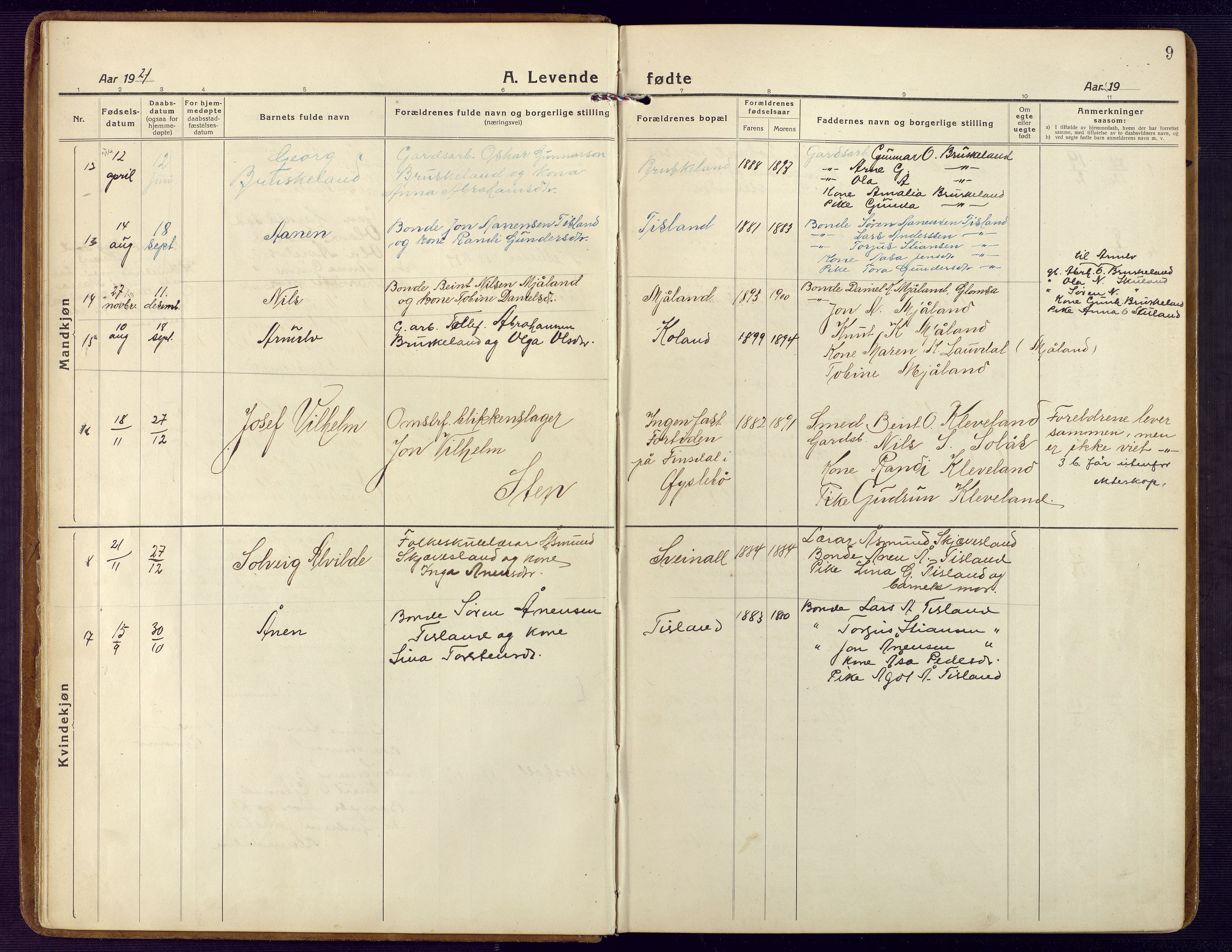 Holum sokneprestkontor, SAK/1111-0022/F/Fb/Fbb/L0005: Parish register (copy) no. B 5, 1920-1945, p. 9