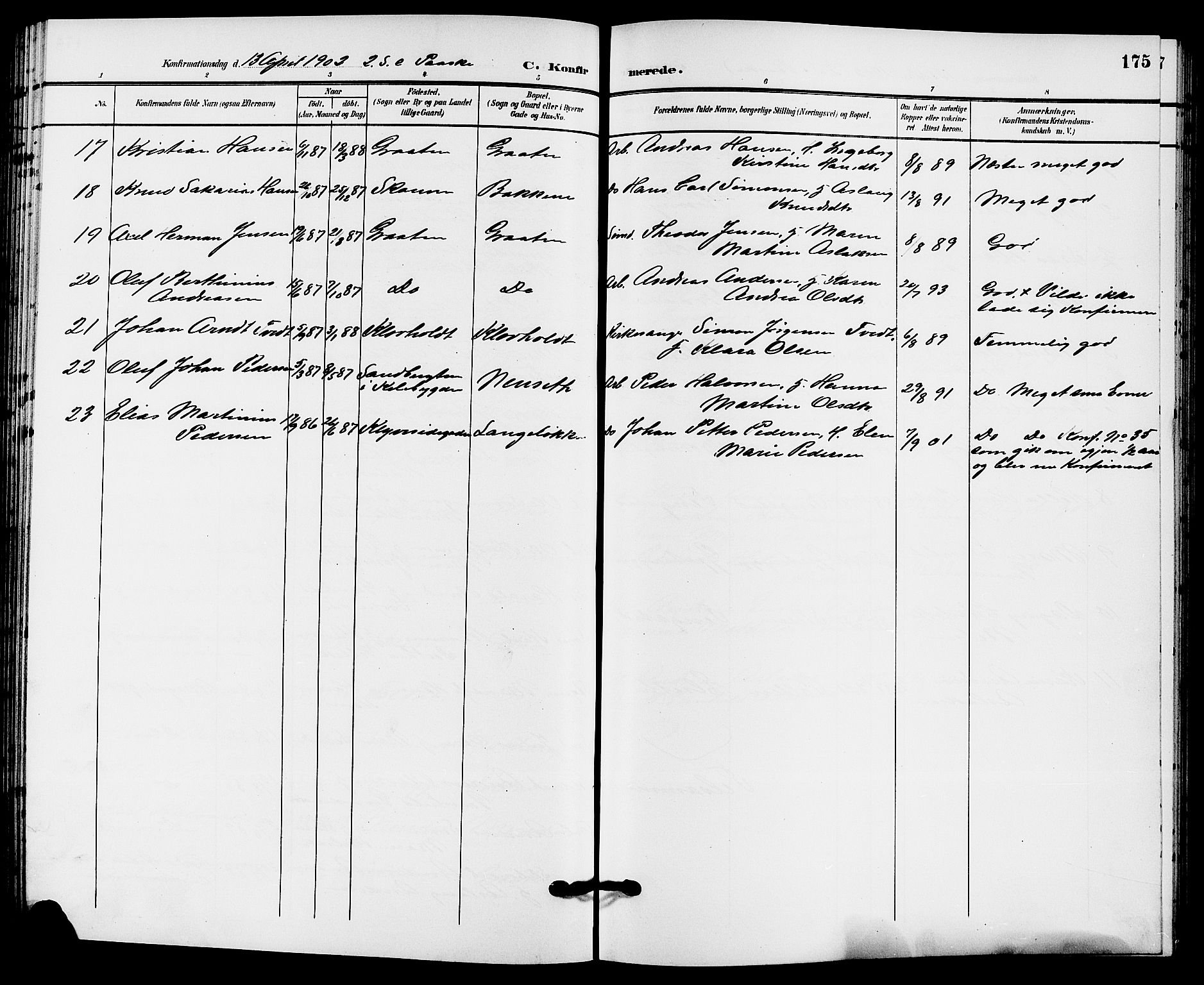 Solum kirkebøker, SAKO/A-306/G/Ga/L0008: Parish register (copy) no. I 8, 1898-1909, p. 175