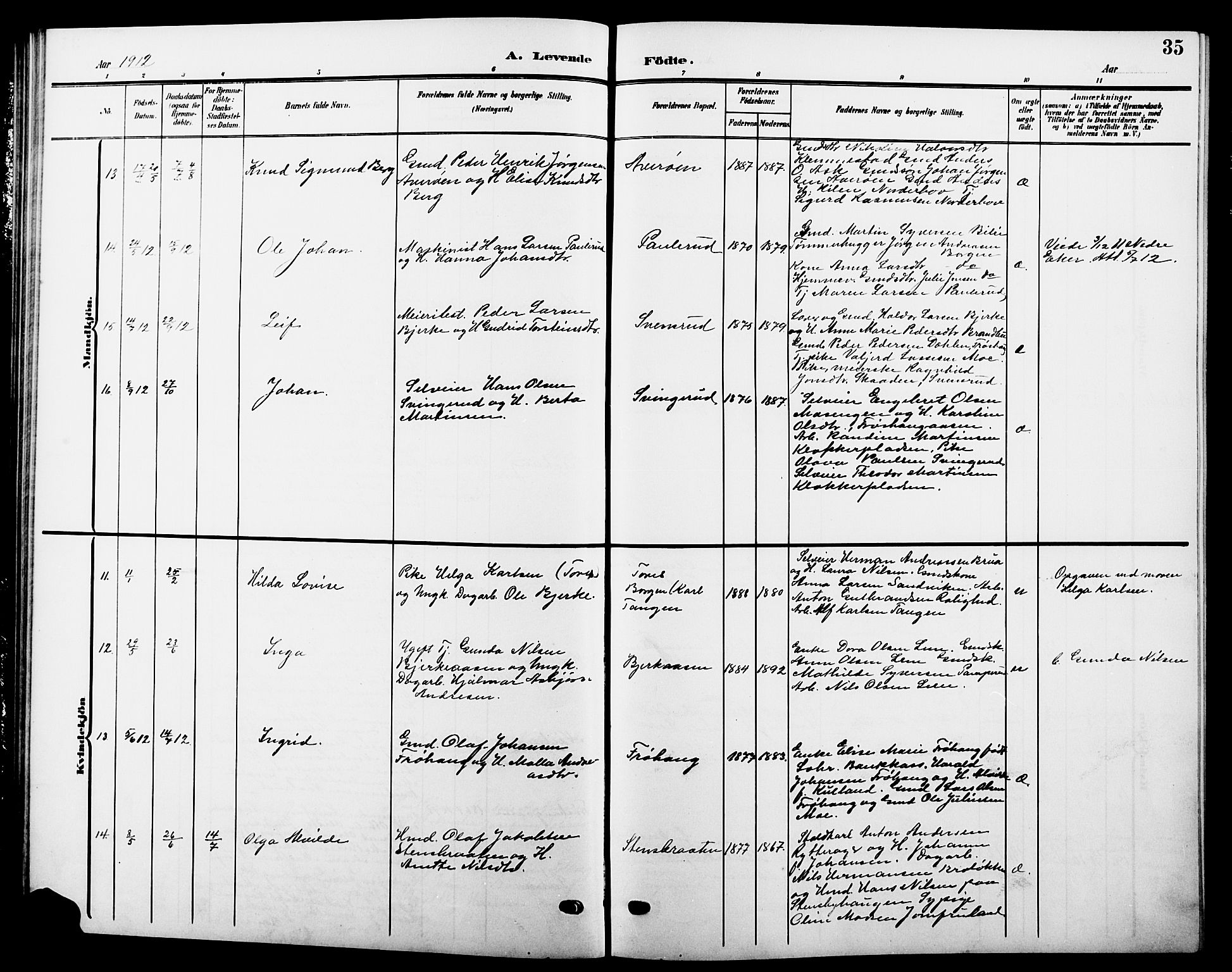 Hole kirkebøker, AV/SAKO-A-228/G/Ga/L0004: Parish register (copy) no. I 4, 1905-1924, p. 35