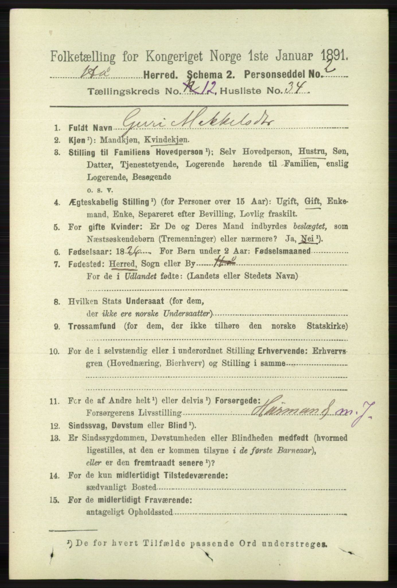 RA, 1891 census for 1119 Hå, 1891, p. 3096