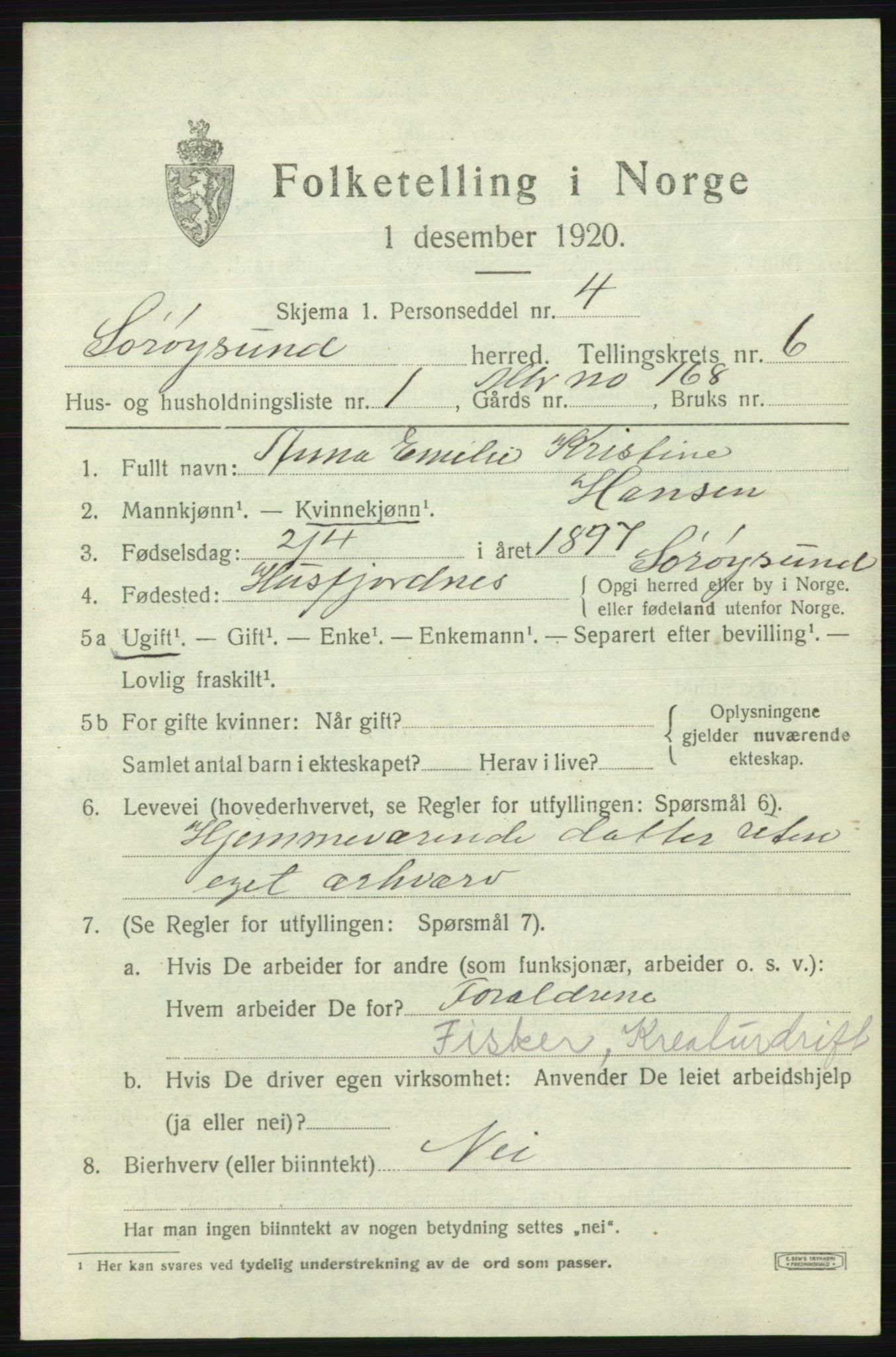 SATØ, 1920 census for Sørøysund rural district, 1920, p. 2568