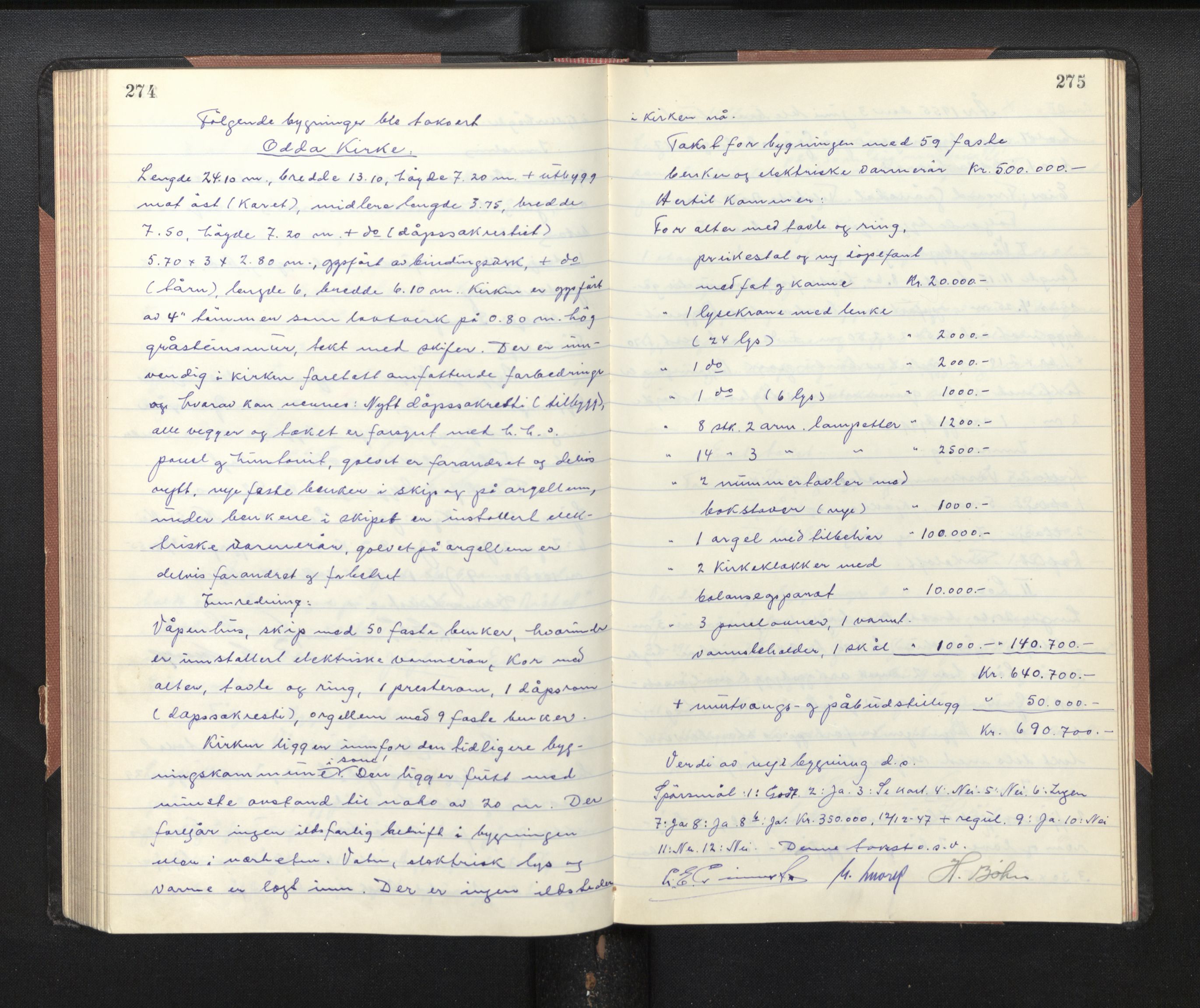 Lensmannen i Odda, AV/SAB-A-34001/0012/L0002: Branntakstprotokoll, 1949-1955, p. 274-275