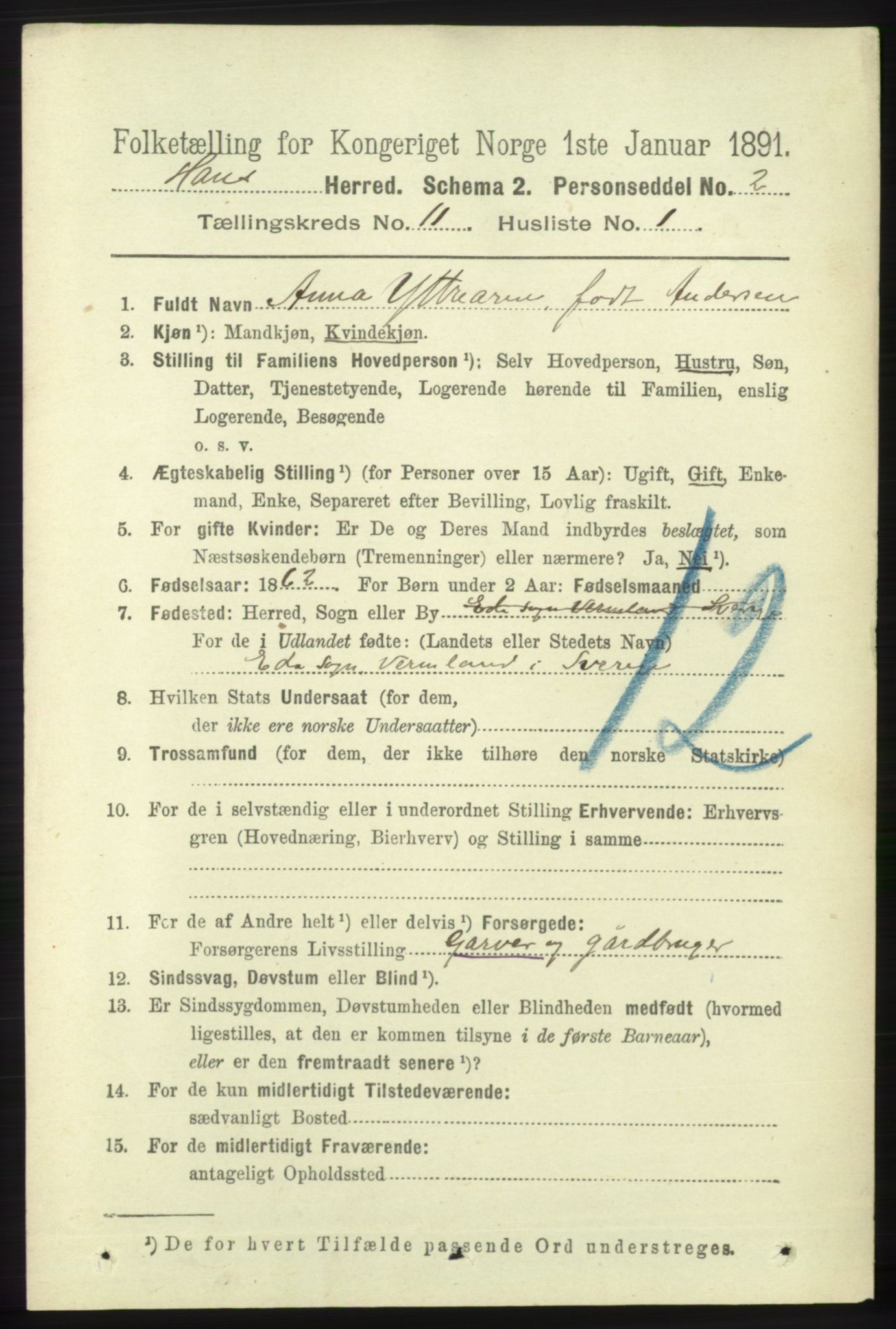 RA, 1891 census for 1250 Haus, 1891, p. 4322