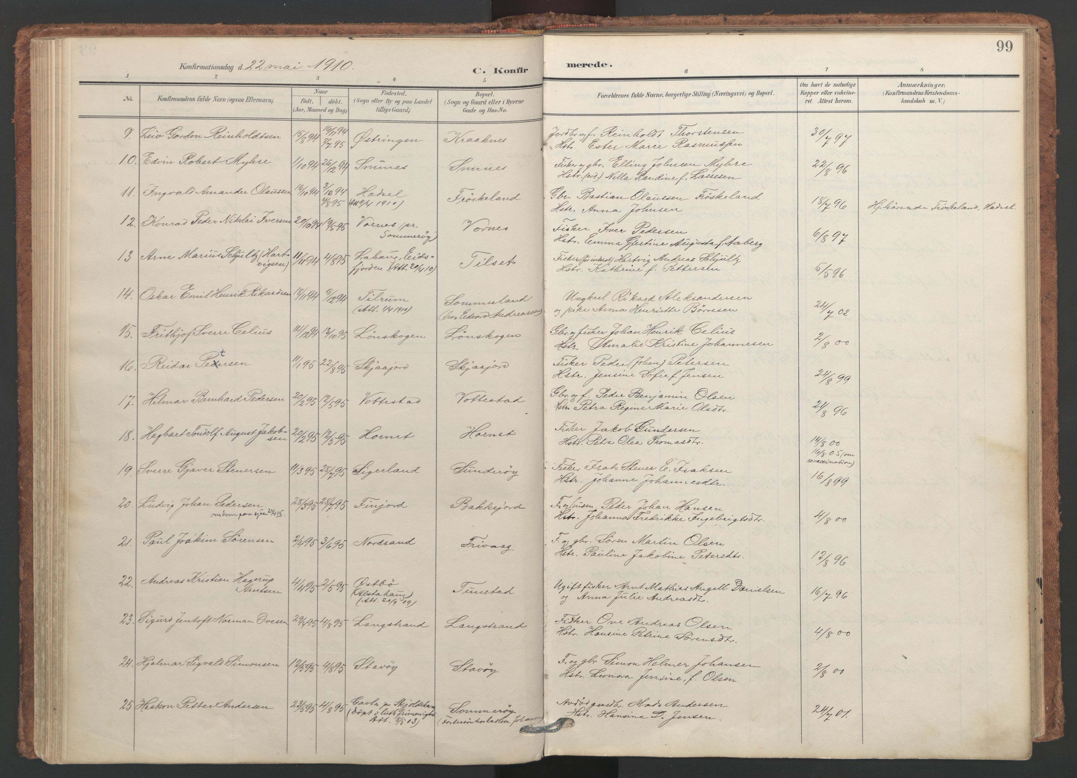 Ministerialprotokoller, klokkerbøker og fødselsregistre - Nordland, SAT/A-1459/893/L1339: Parish register (official) no. 893A11, 1904-1914, p. 99