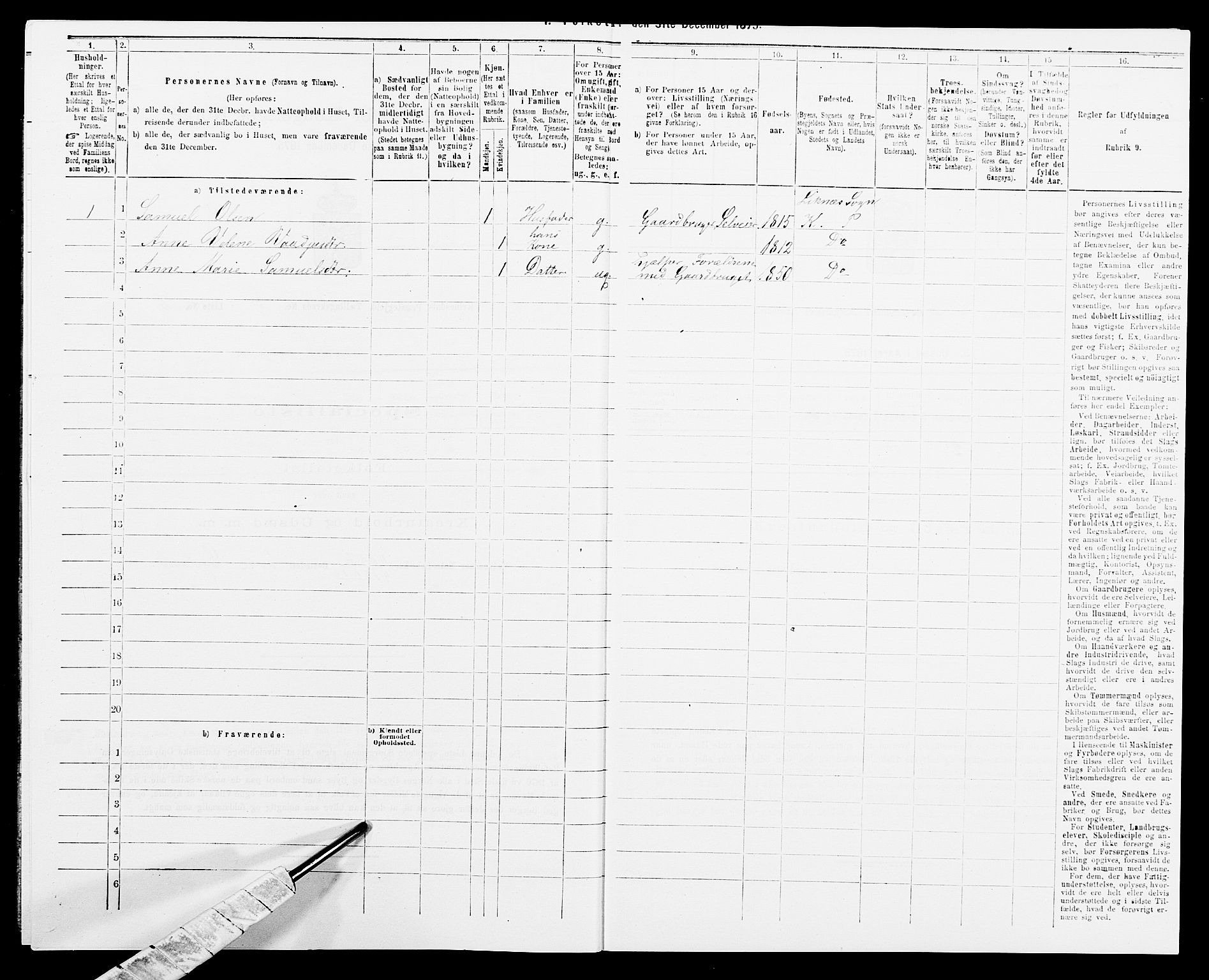 SAK, 1875 census for 1037P Kvinesdal, 1875, p. 429