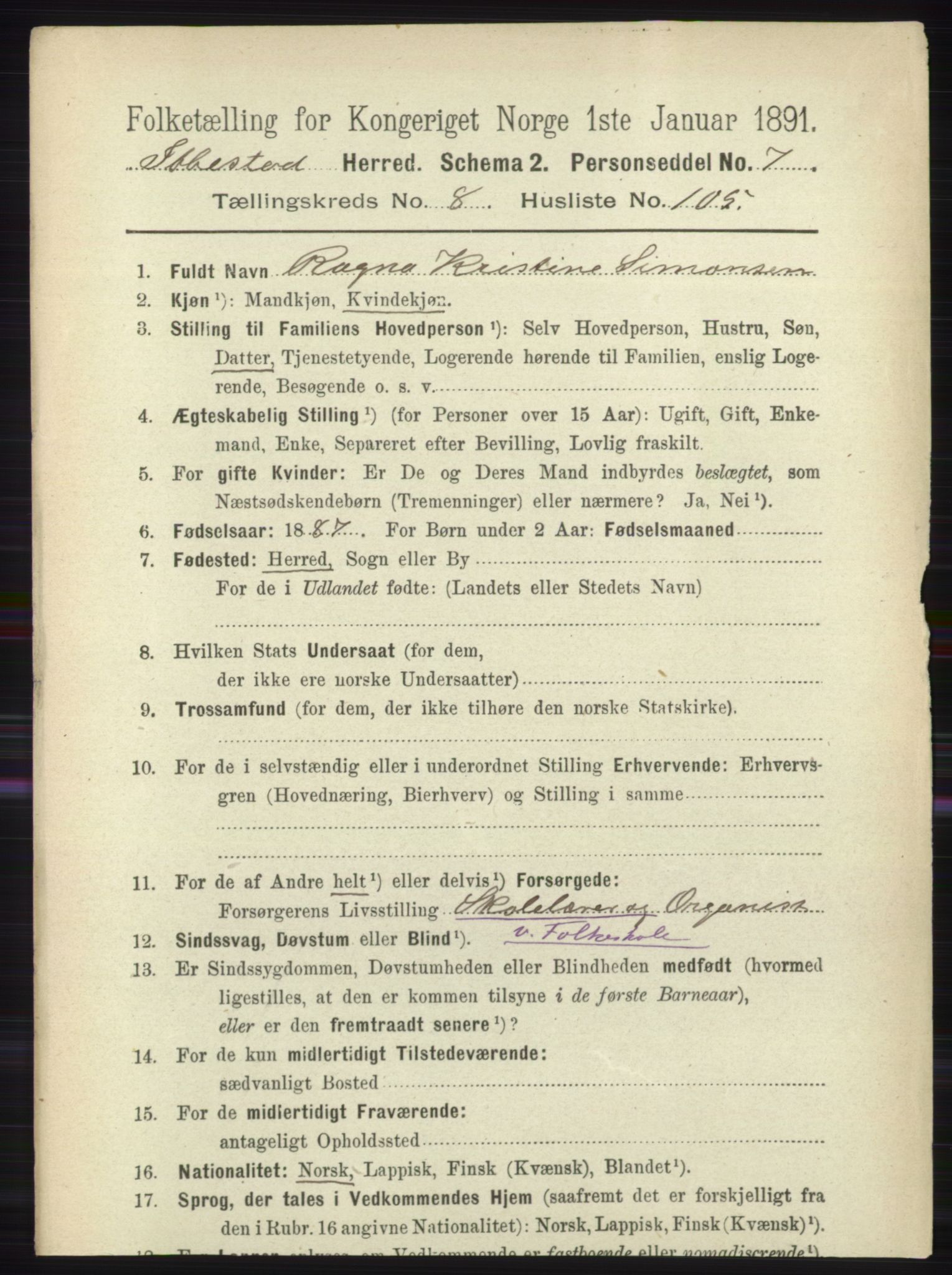 RA, 1891 census for 1917 Ibestad, 1891, p. 5849