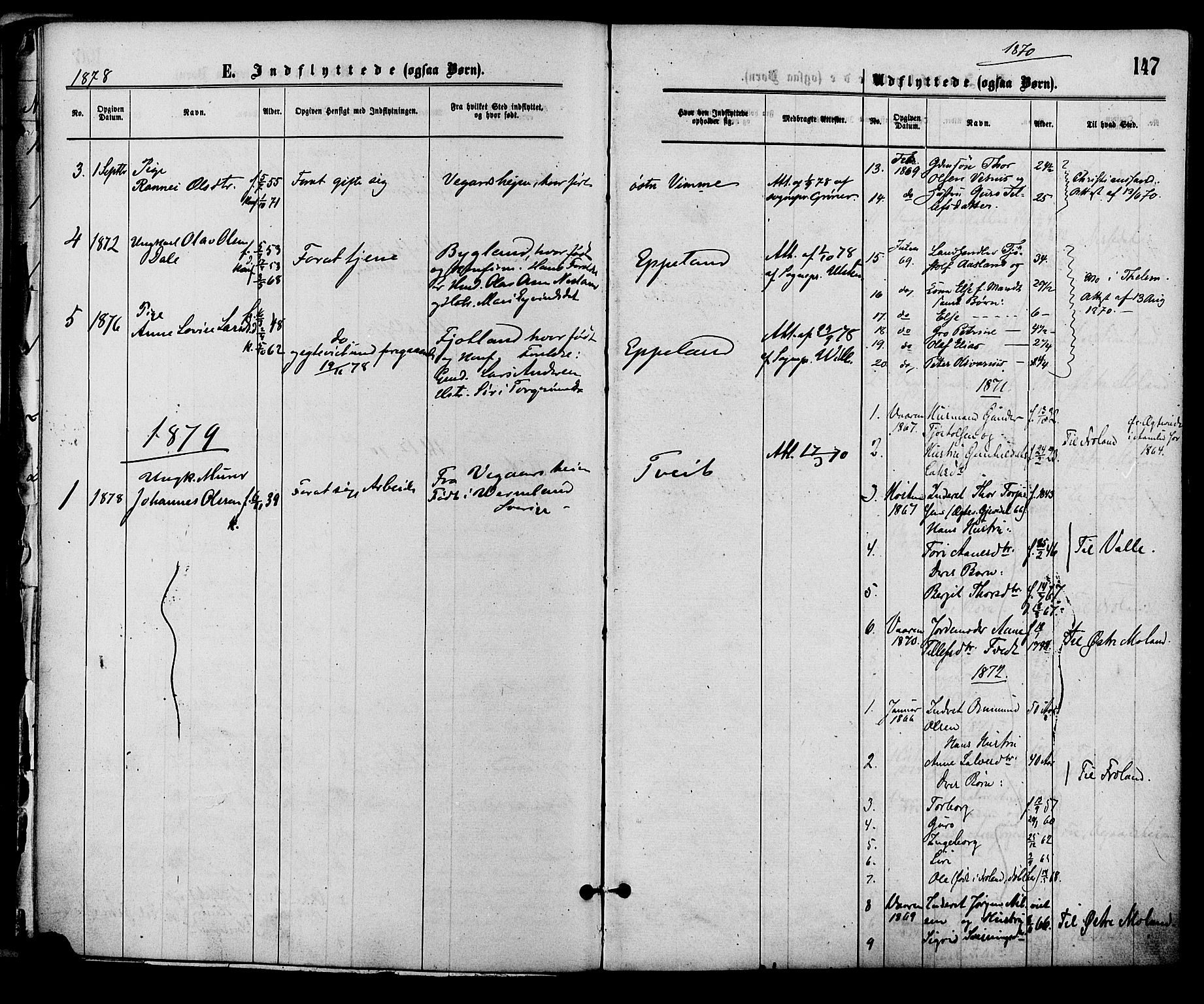 Åmli sokneprestkontor, SAK/1111-0050/F/Fa/Fac/L0009: Parish register (official) no. A 9 /1, 1869-1884, p. 147