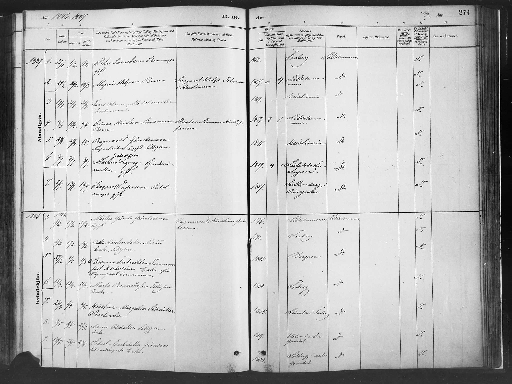 Fåberg prestekontor, SAH/PREST-086/H/Ha/Haa/L0010: Parish register (official) no. 10, 1879-1900, p. 274