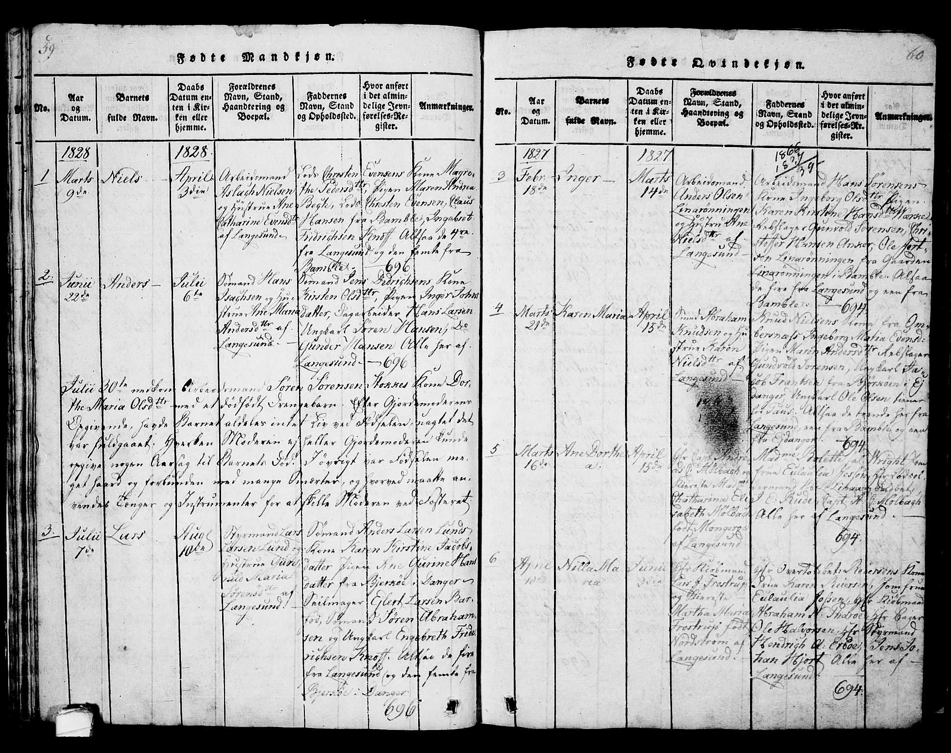 Langesund kirkebøker, SAKO/A-280/G/Ga/L0003: Parish register (copy) no. 3, 1815-1858, p. 59-60
