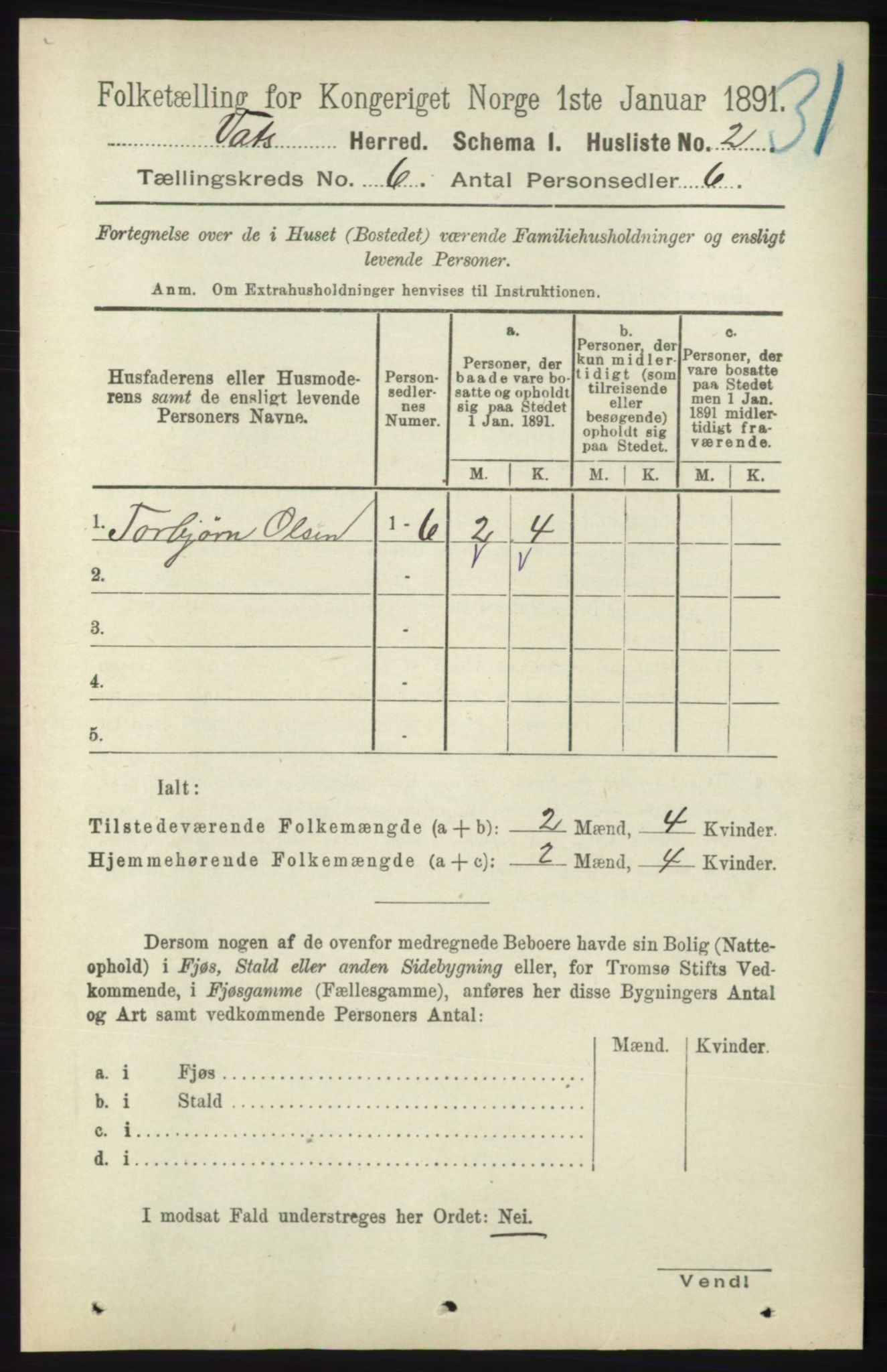 RA, 1891 census for 1155 Vats, 1891, p. 927