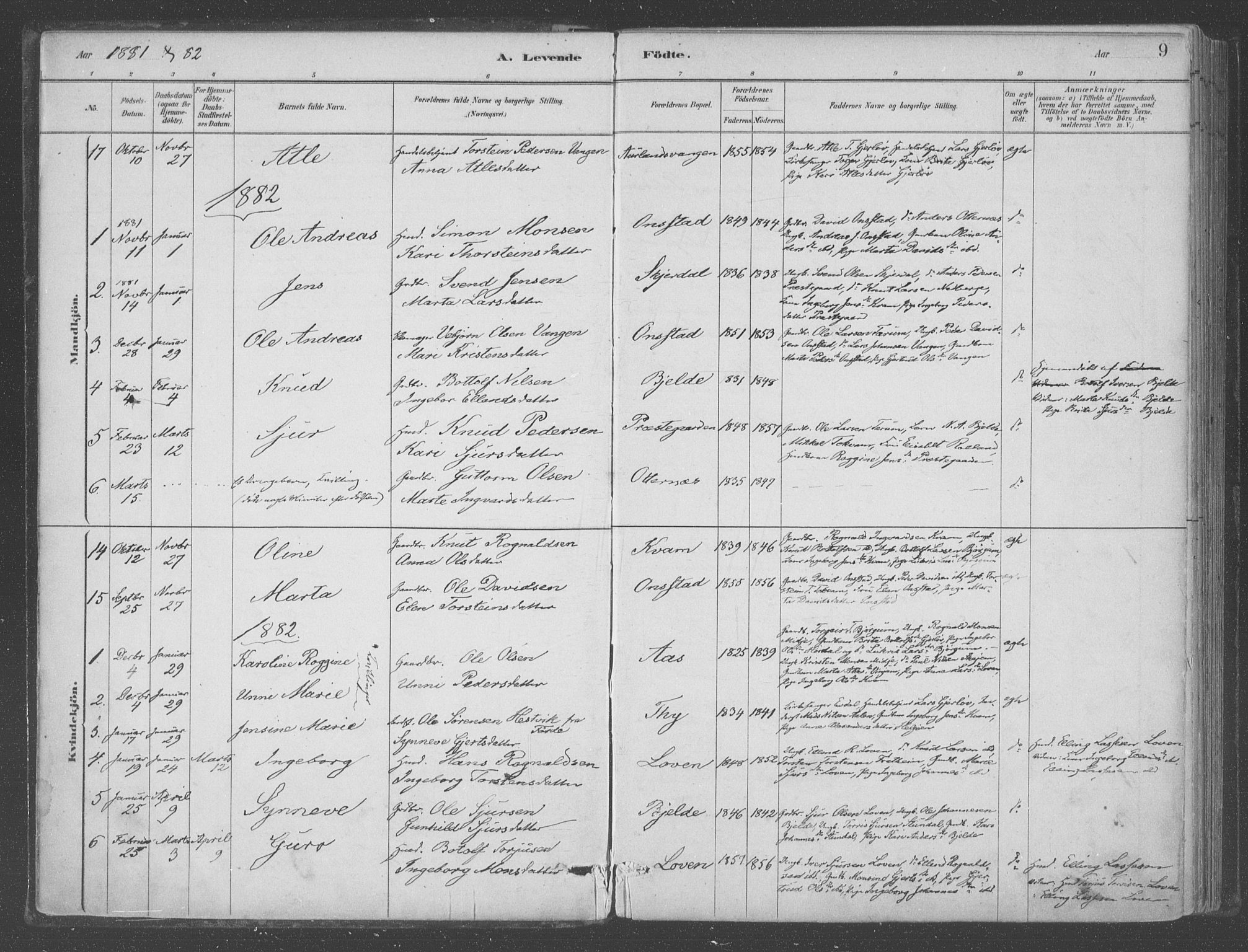 Aurland sokneprestembete, SAB/A-99937/H/Ha/Hab/L0001: Parish register (official) no. B  1, 1880-1909, p. 9