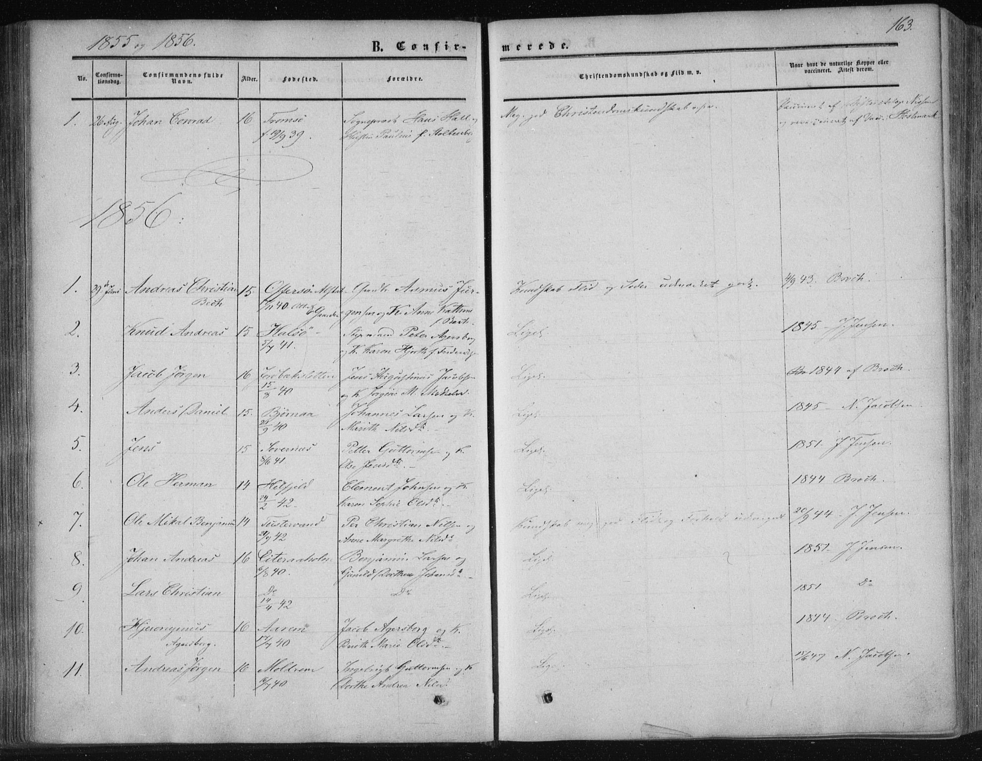 Ministerialprotokoller, klokkerbøker og fødselsregistre - Nordland, AV/SAT-A-1459/820/L0293: Parish register (official) no. 820A14, 1855-1865, p. 163