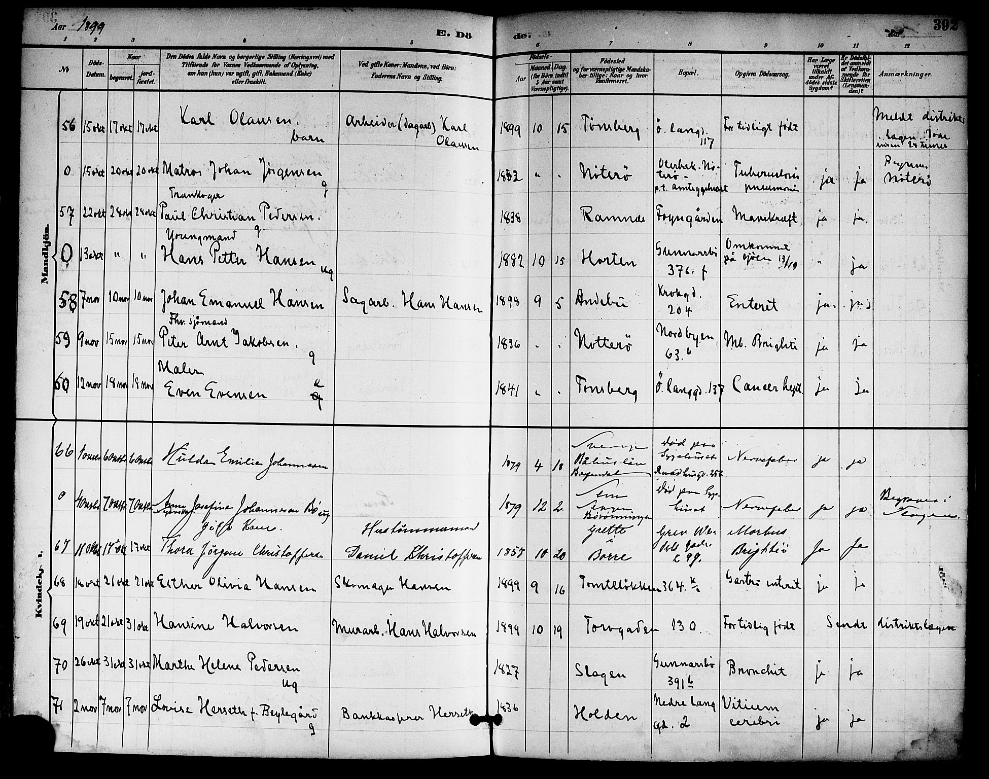 Tønsberg kirkebøker, SAKO/A-330/F/Fa/L0012: Parish register (official) no. I 12, 1891-1899, p. 392